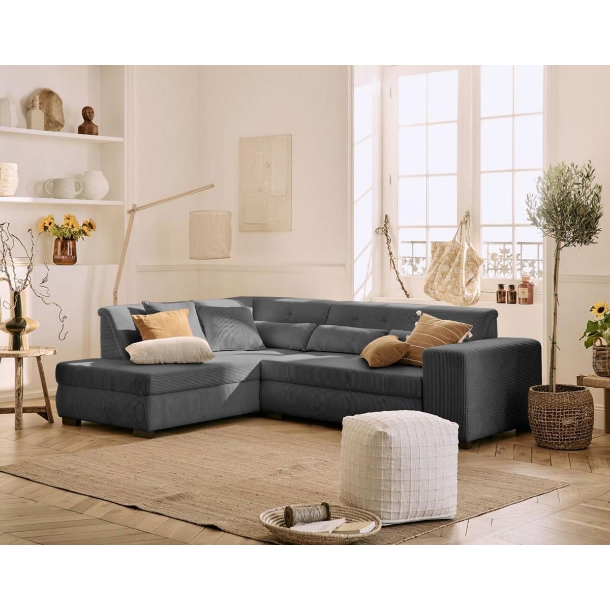 LISA DESIGN Vermont - canapé d'angle gauche - 5 places - convertible - en velours côtelé