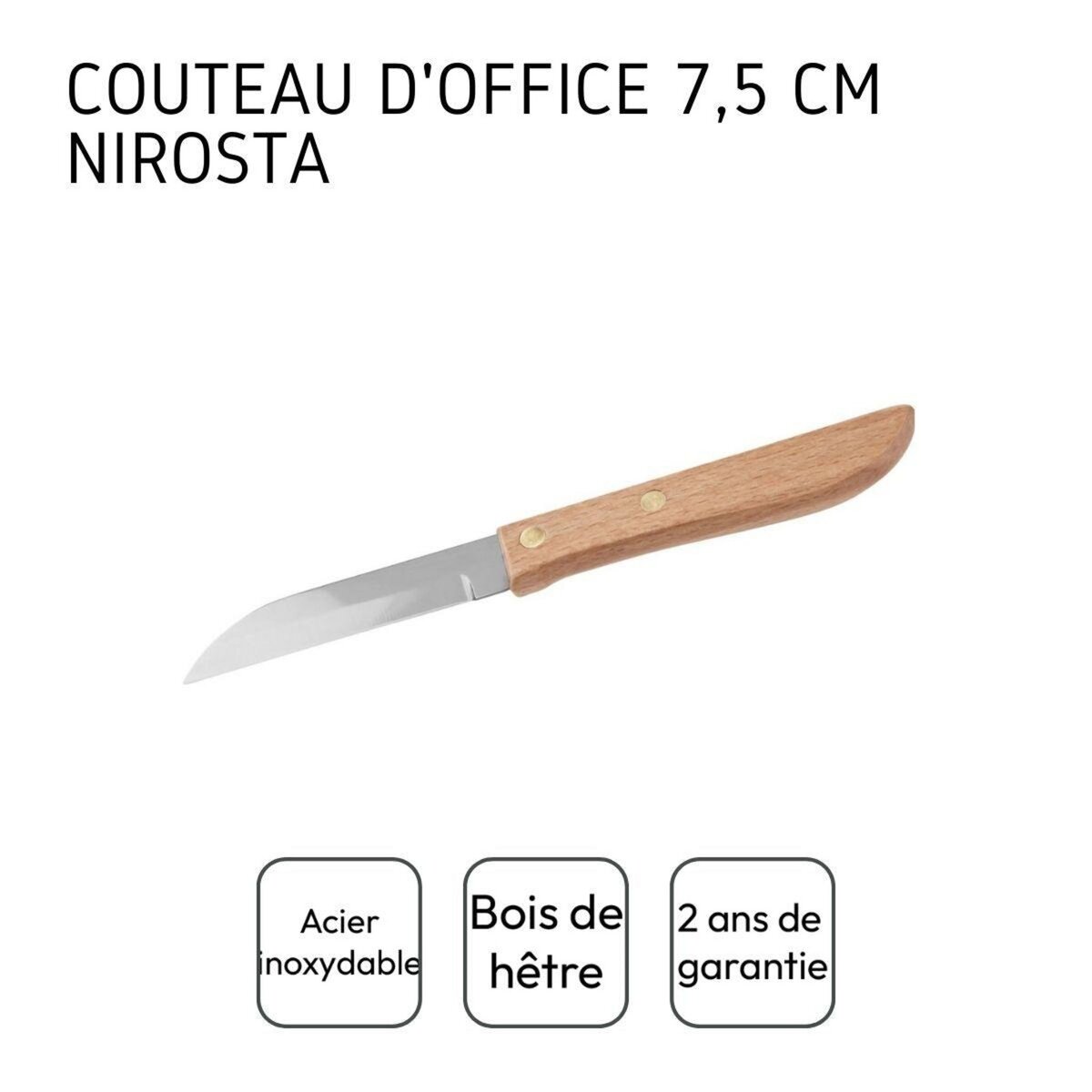 NIROSTA Couteau d'office manche en bois lame de 7,5 cm Nirosta Country