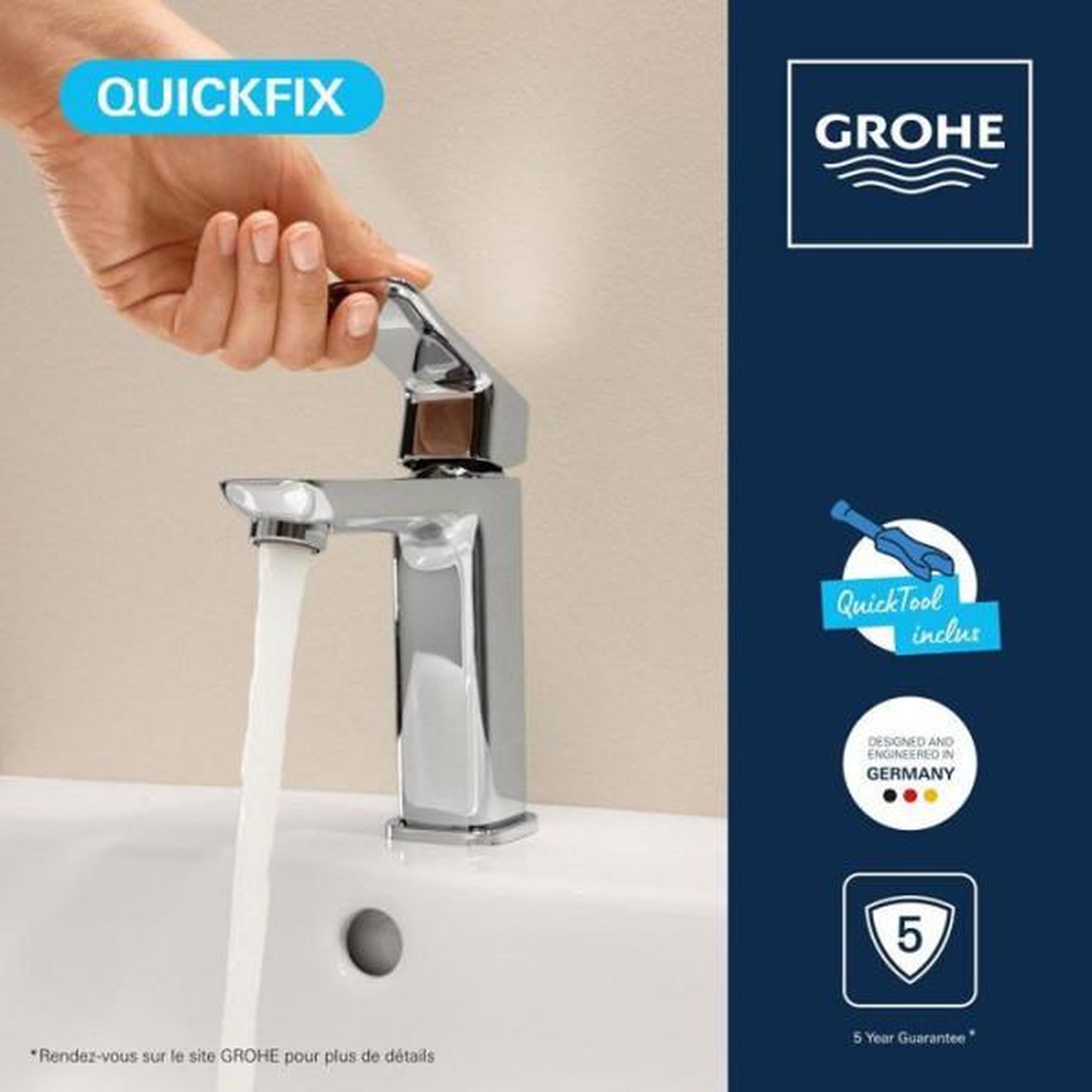 Voir la diapositive 5 : Grohe Mitigeur de lavabo - grohe dice - taille m - vidage clic-clac - chrome