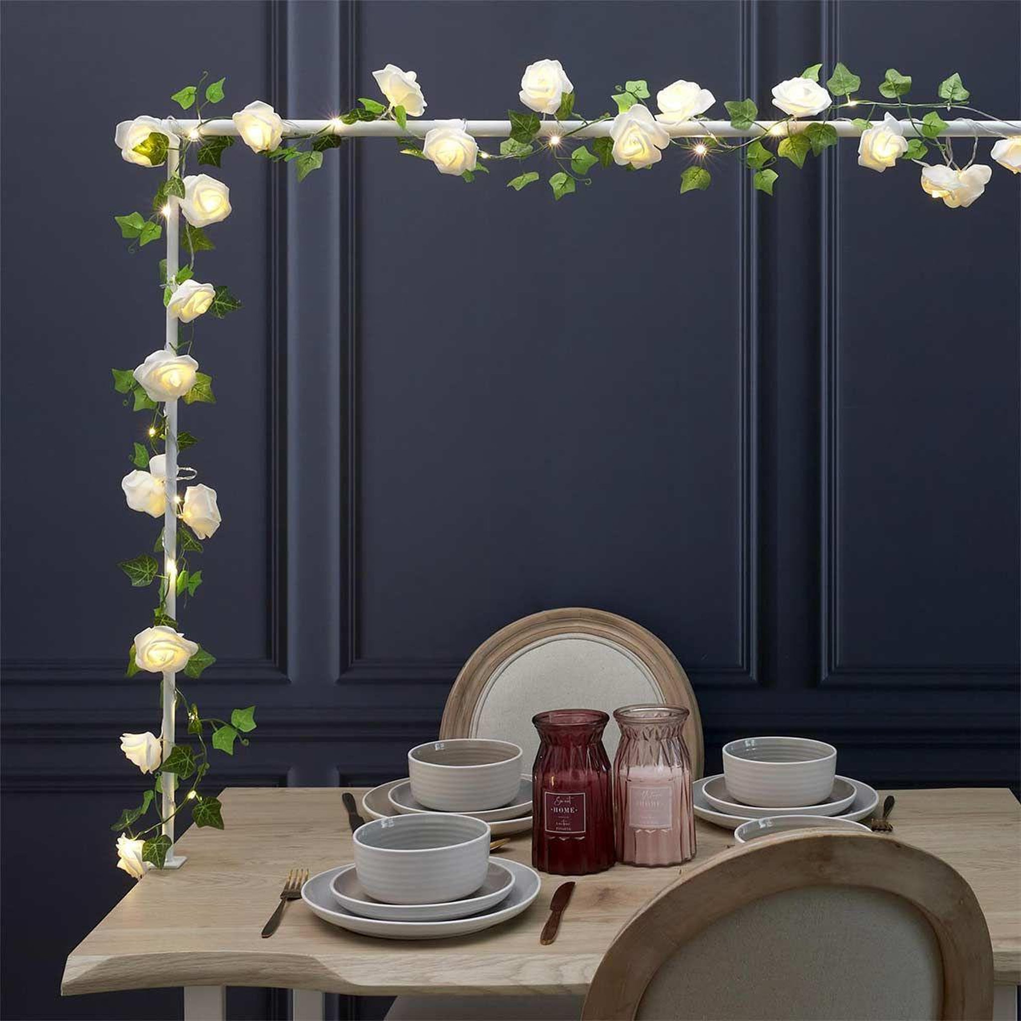 Voir la diapositive 4 : The Home Deco Factory Guirlande lumineuse 20 led  feuille  200cm vert