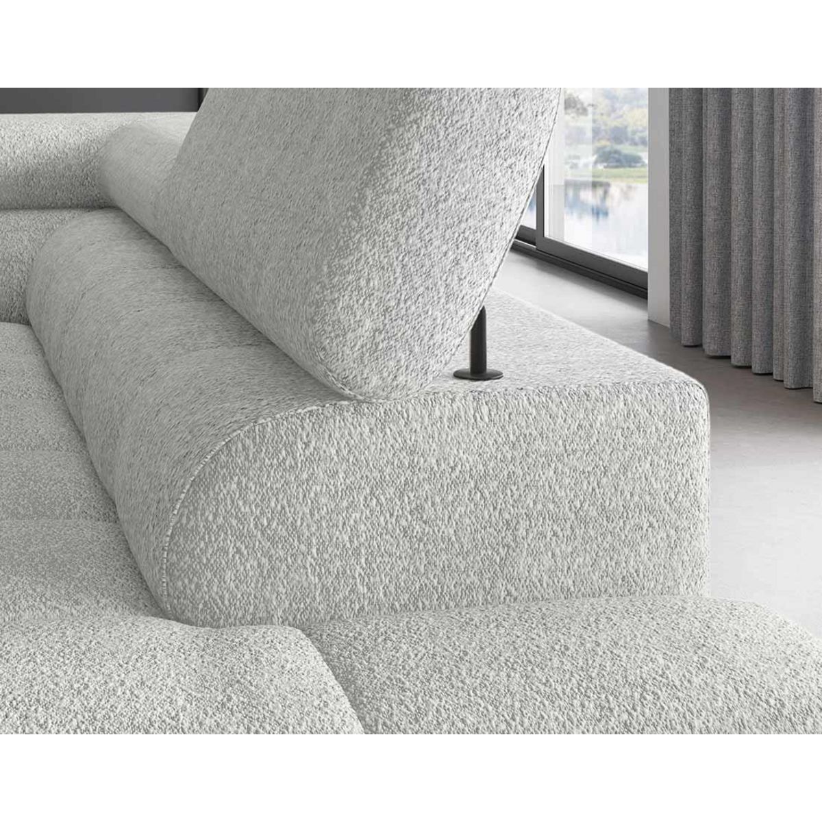 BEST MOBILIER Elisa - canapé d'angle droit 5 places convertible avec coffre et têtières réglables en tissu bouclette