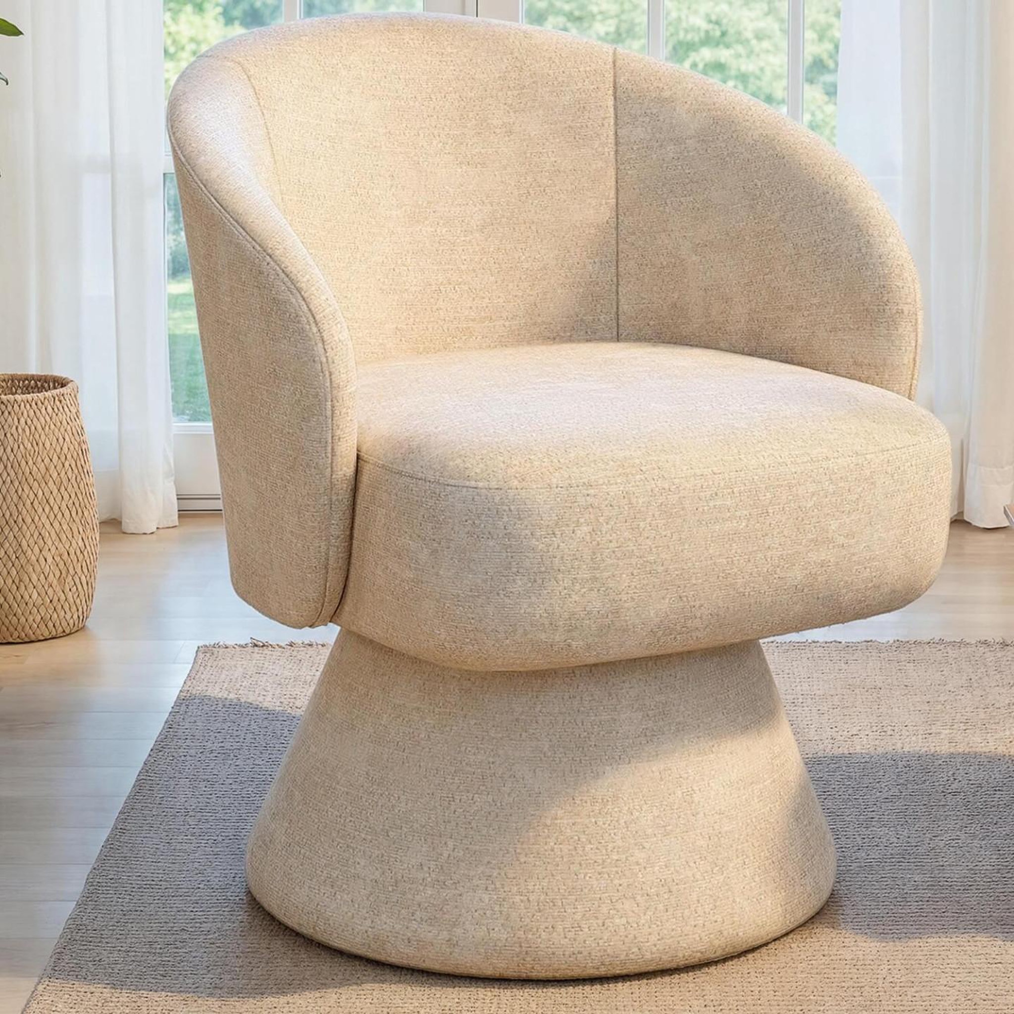 Voir la diapositive 2 : ID MARKET Fauteuil pivotant cyrus en tissu chenille beige