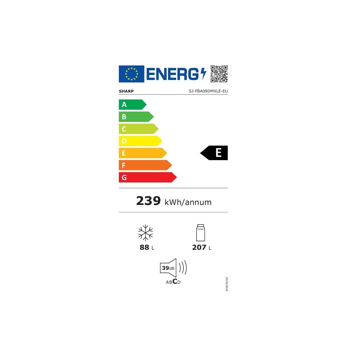 Sharp Réfrigérateur combiné 294l 60cm nofrost inox - SJFBA09DMXLE