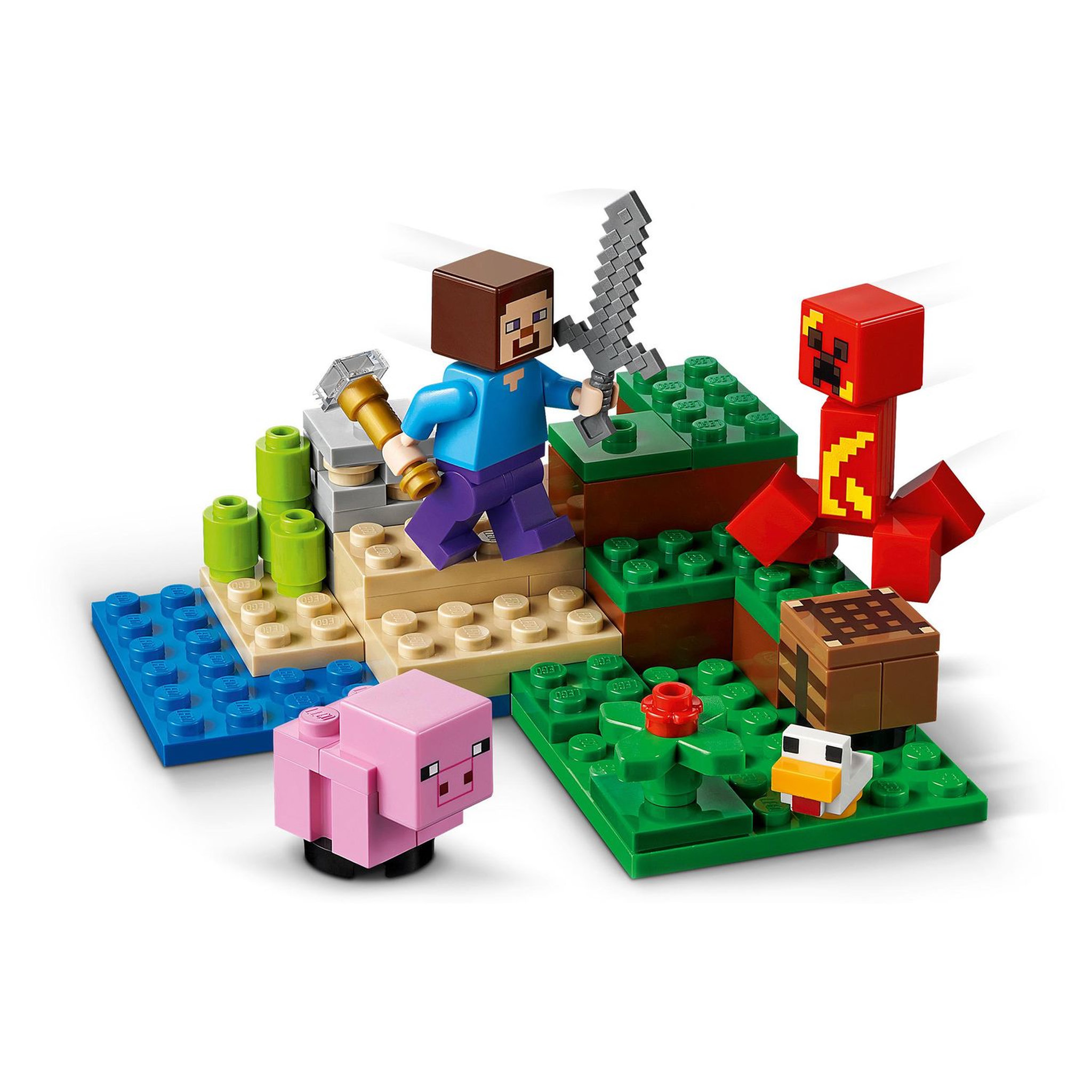 Voir la diapositive 5 : LEGO Minecraft 21177 - L'embuscade du Creeper, Set avec Minifigures Steve, Bébé Cochon et Poulet, Jouets pour Enfants +7 ans