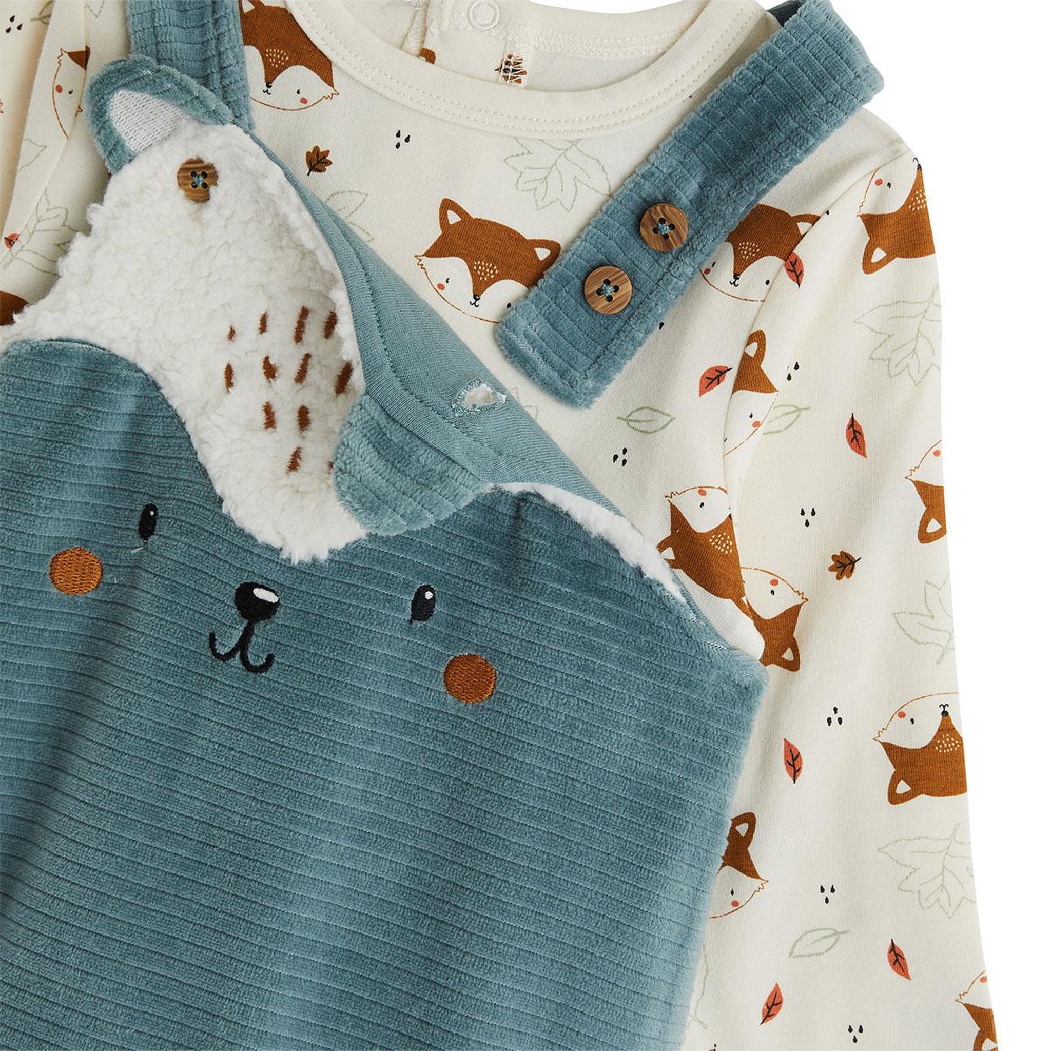 Voir la diapositive 3 : PETIT BEGUIN Ensemble salopette bébé en velours côtelé et t-shirt ginkgo