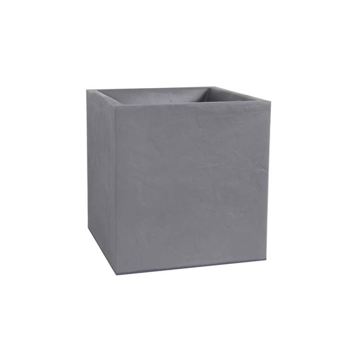 Eda Jardinière carrée Volcania effet pierre 39,5 x 39,5 x 43,5 cm - 31 L - Gris galet - Eda