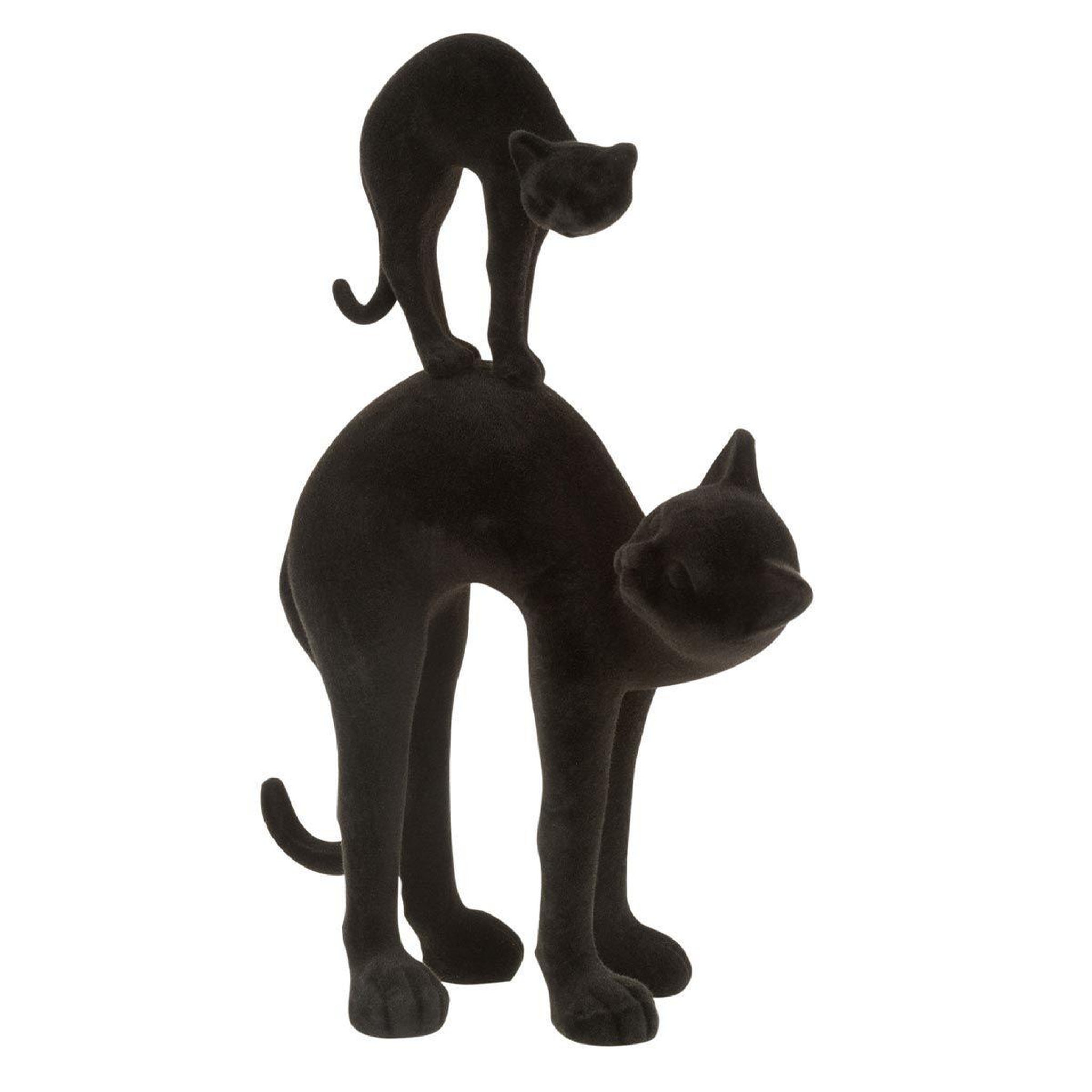 J-LINE Statuette déco 2 parties velours  chat  35cm noir
