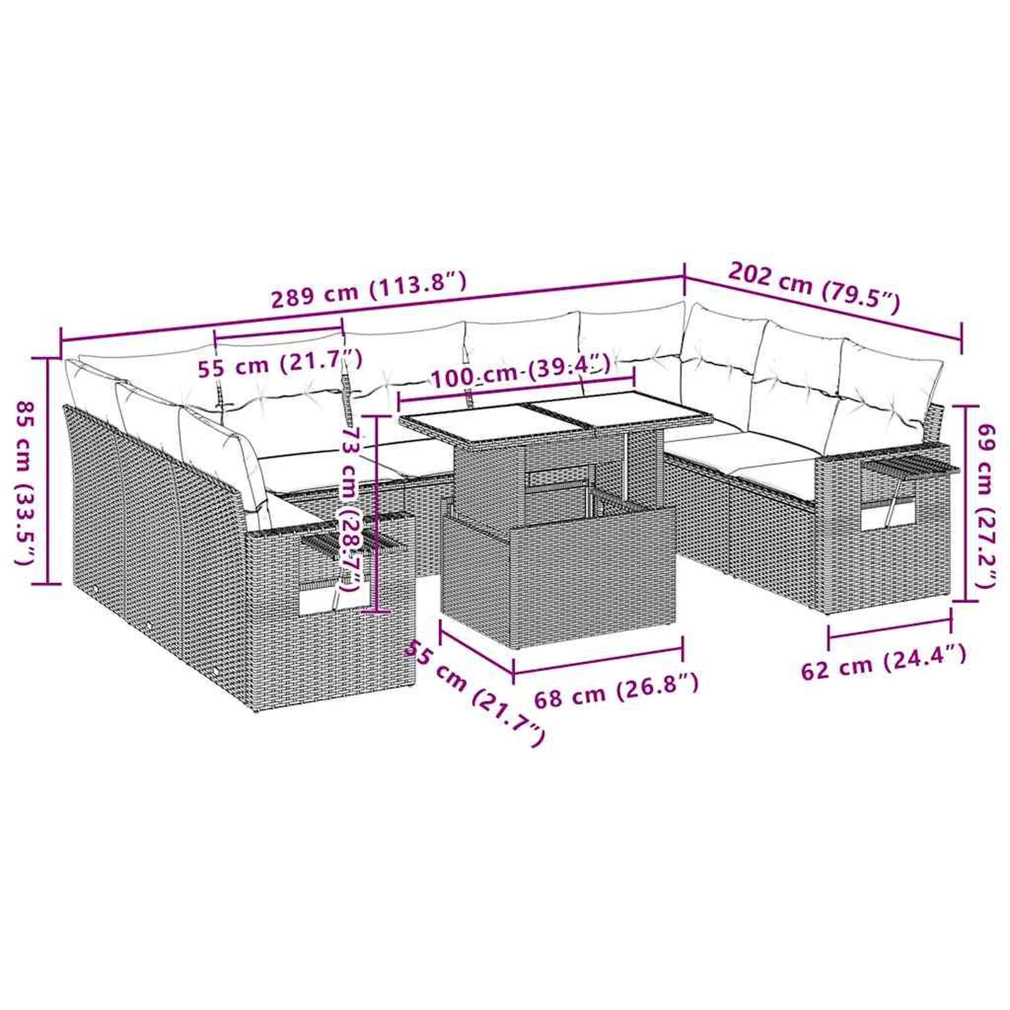 Voir la diapositive 6 : VIDAXL Salon de jardin avec coussins 10 pcs gris clair resine tressee