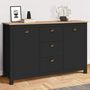 Voir la diapositive 2 : ID MARKET Buffet 130 cm ISIS campagne 2 portes et 3 tiroirs bois et noir
