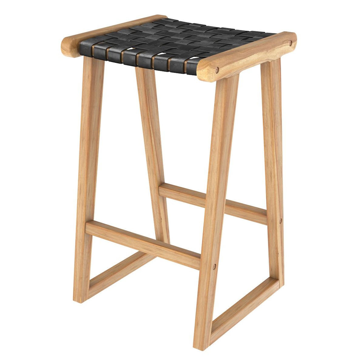 Rendez vous déco Tabouret pour îlot central 67 cm en teck et cuir tressé marron - Yuma