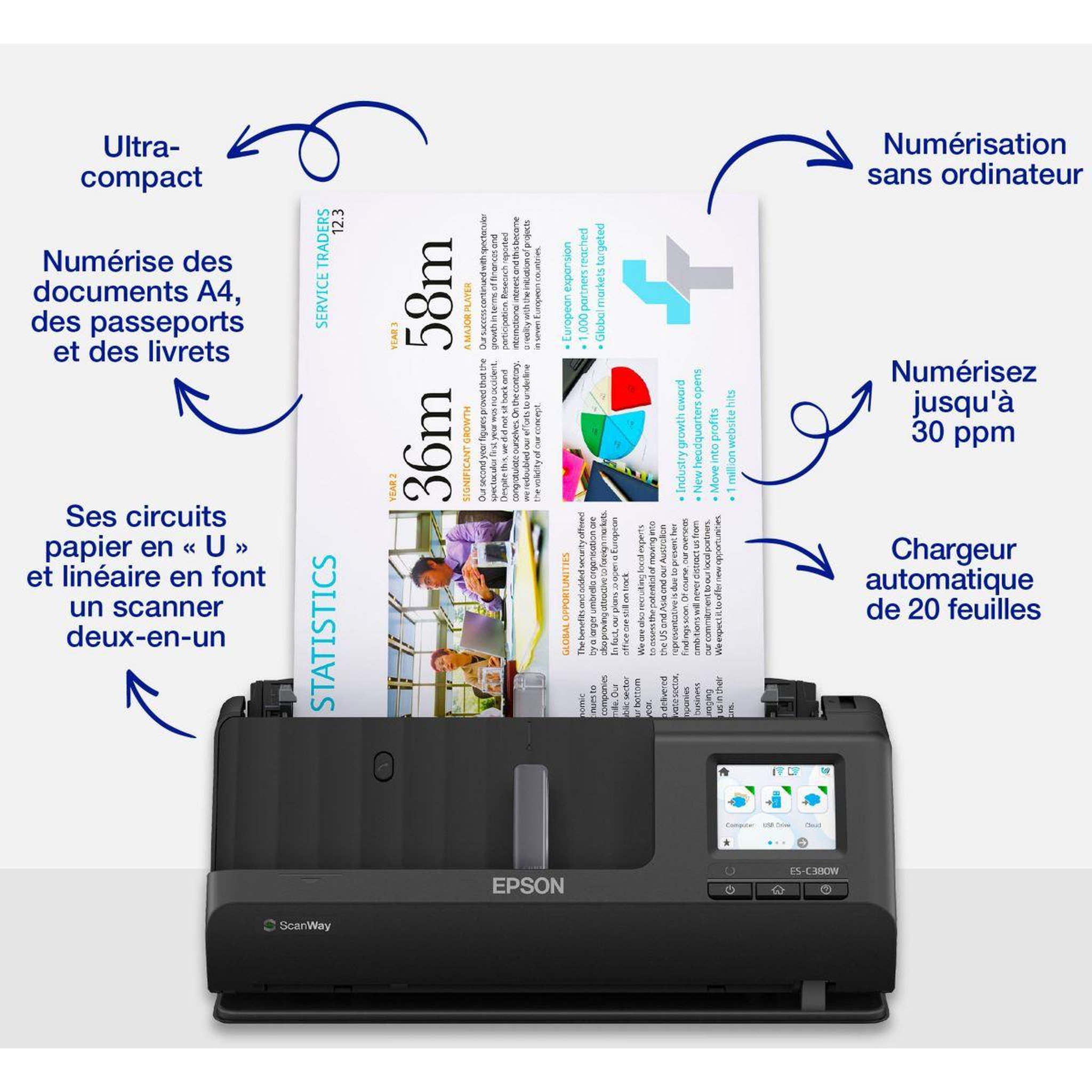 Voir la diapositive 3 : Epson Scanner à défilement ES-C380W