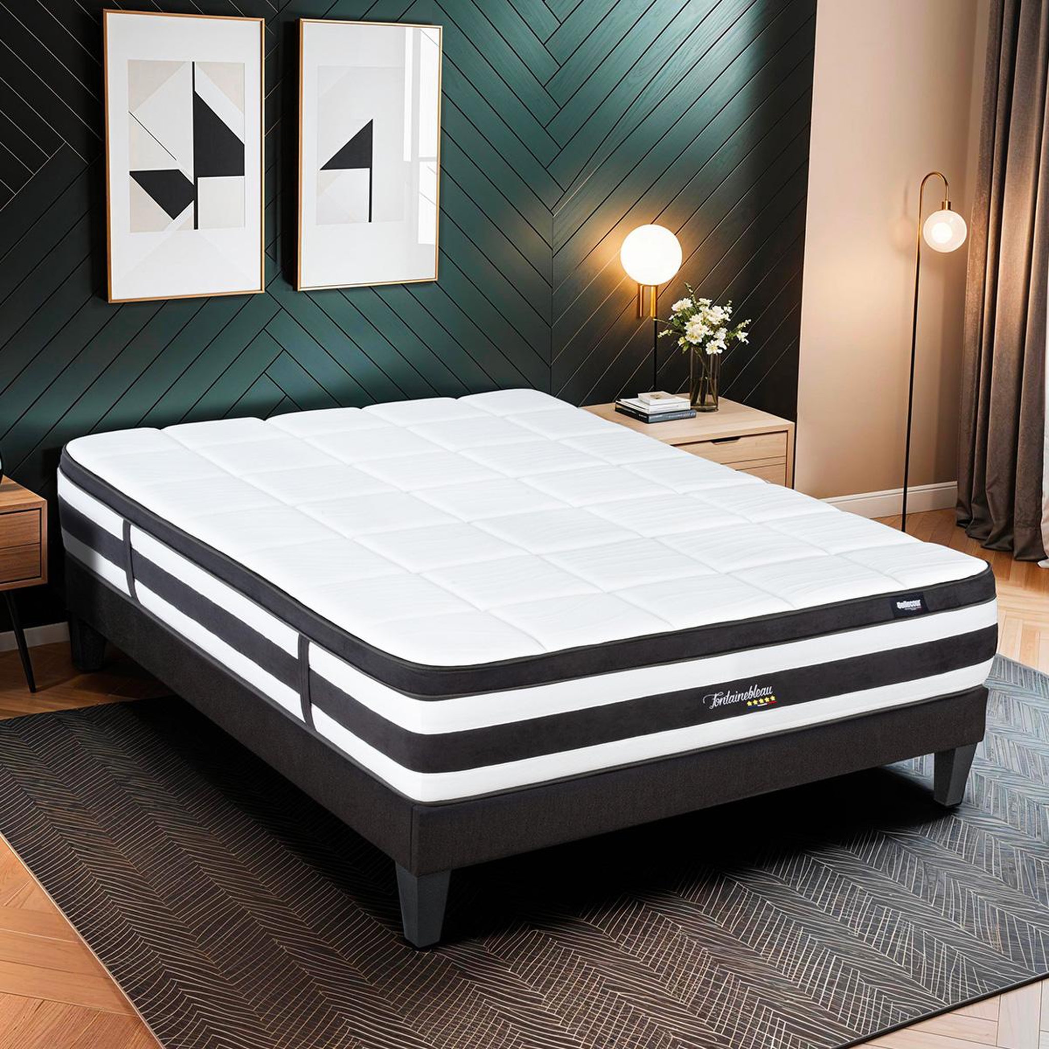 Voir la diapositive 2 : BELLECOUR Bellecour literie | ensemble fontainebleau | matelas ressorts ensachés + sommier bois