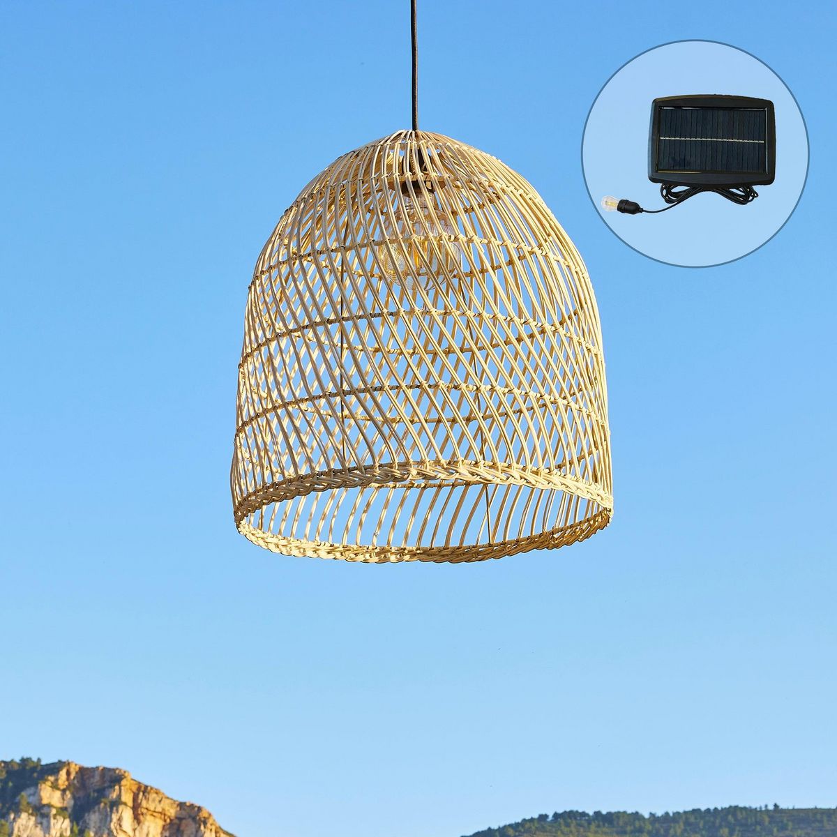 Lumisky Suspension d'extérieur nomade solaire PAULO Beige Rotin H45cm