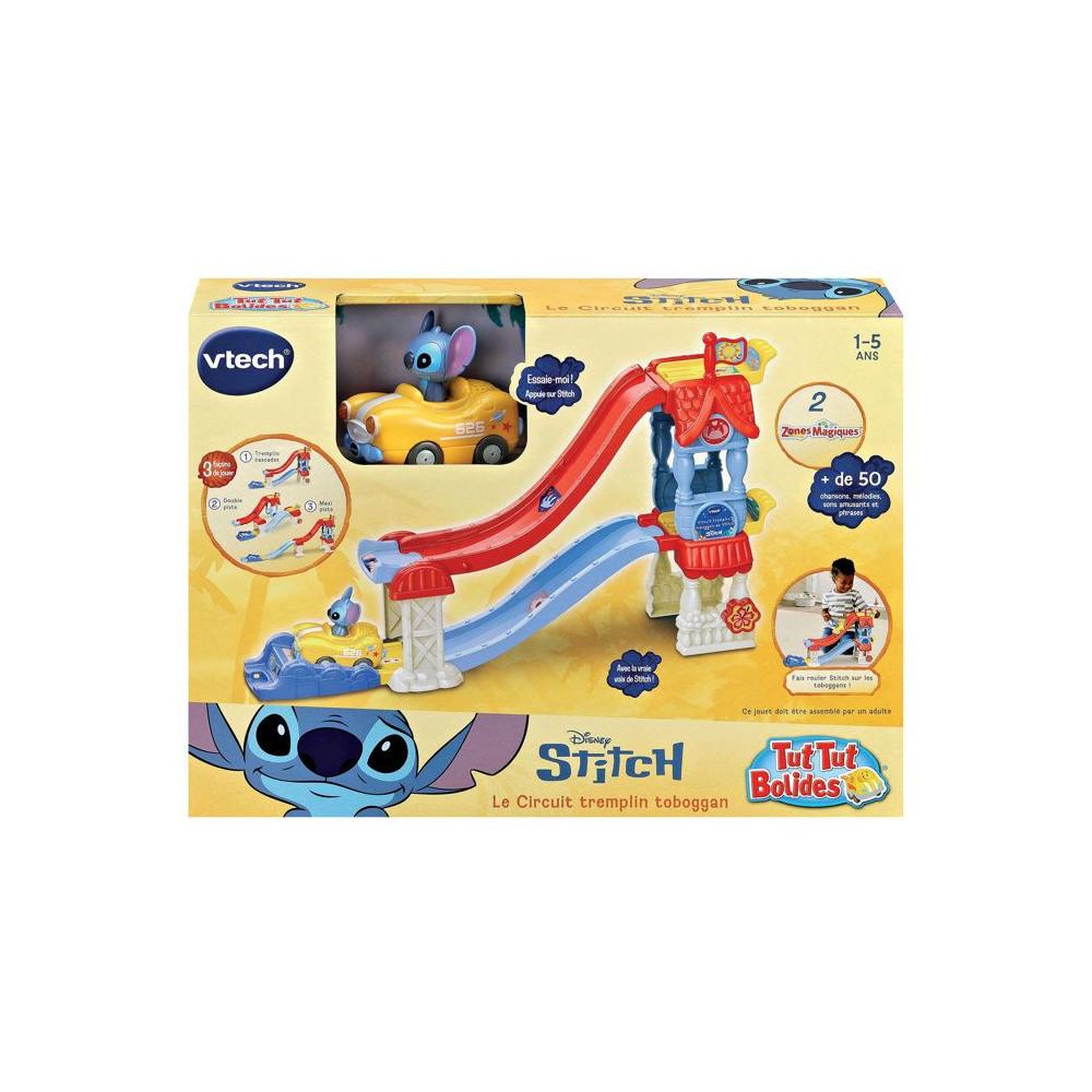 VTECH Circuit tut tut bolides stitch avec rampe toboggan vtech, 2 zones magiques, 50+ sons et 3 configurations, dès 1 an