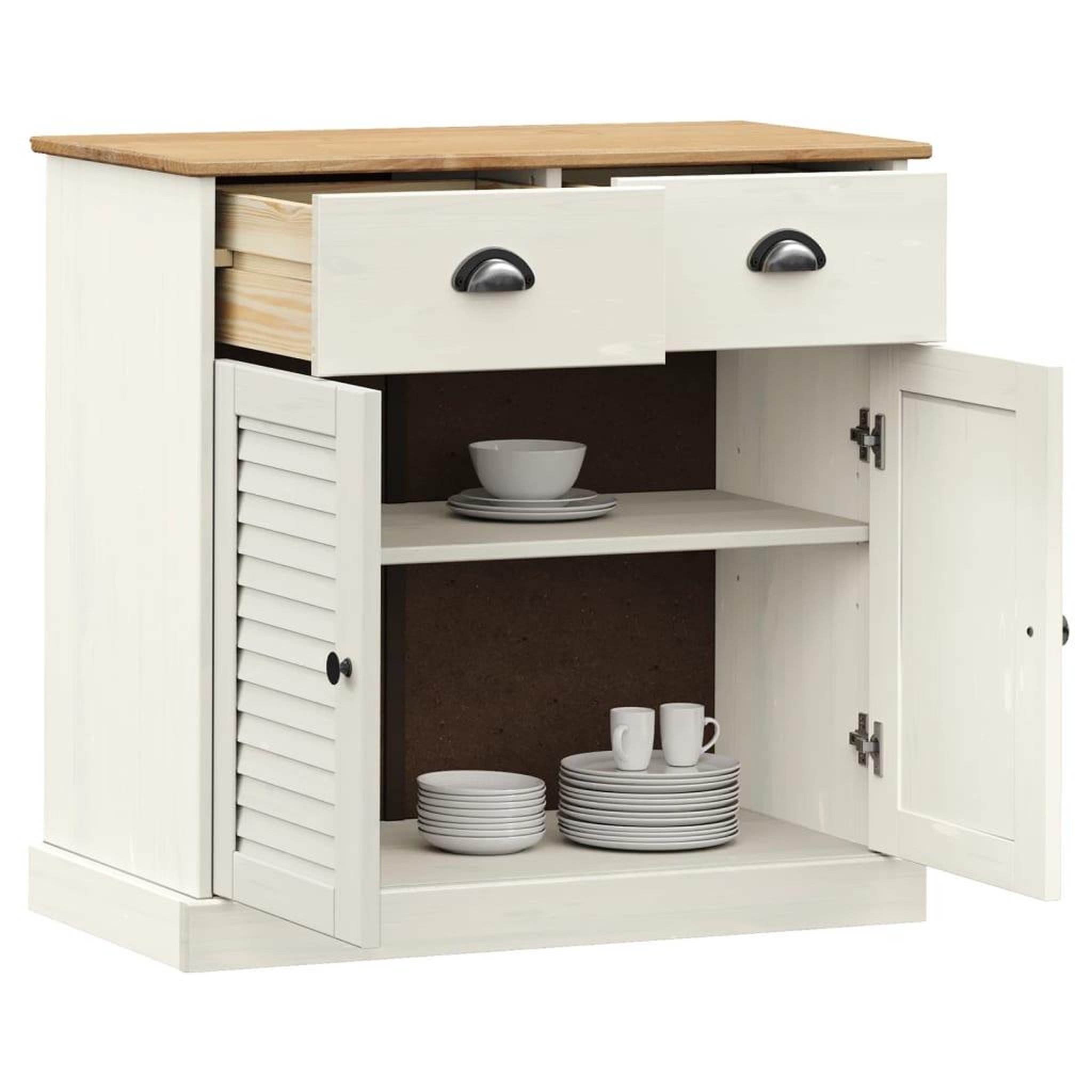 Voir la diapositive 3 : VIDAXL Buffet avec tiroirs VIGO 78x40x75 cm blanc bois massif de pin