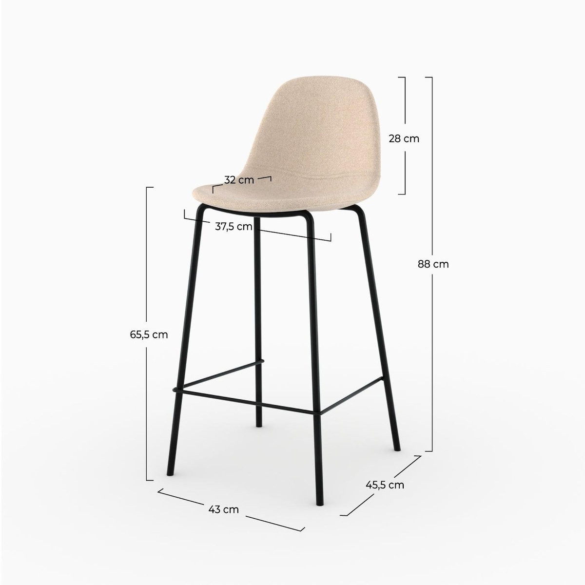 MAISON PAVANE Lot de 2 chaises pour îlot central en tissu beige 65,5 cm-Henrik