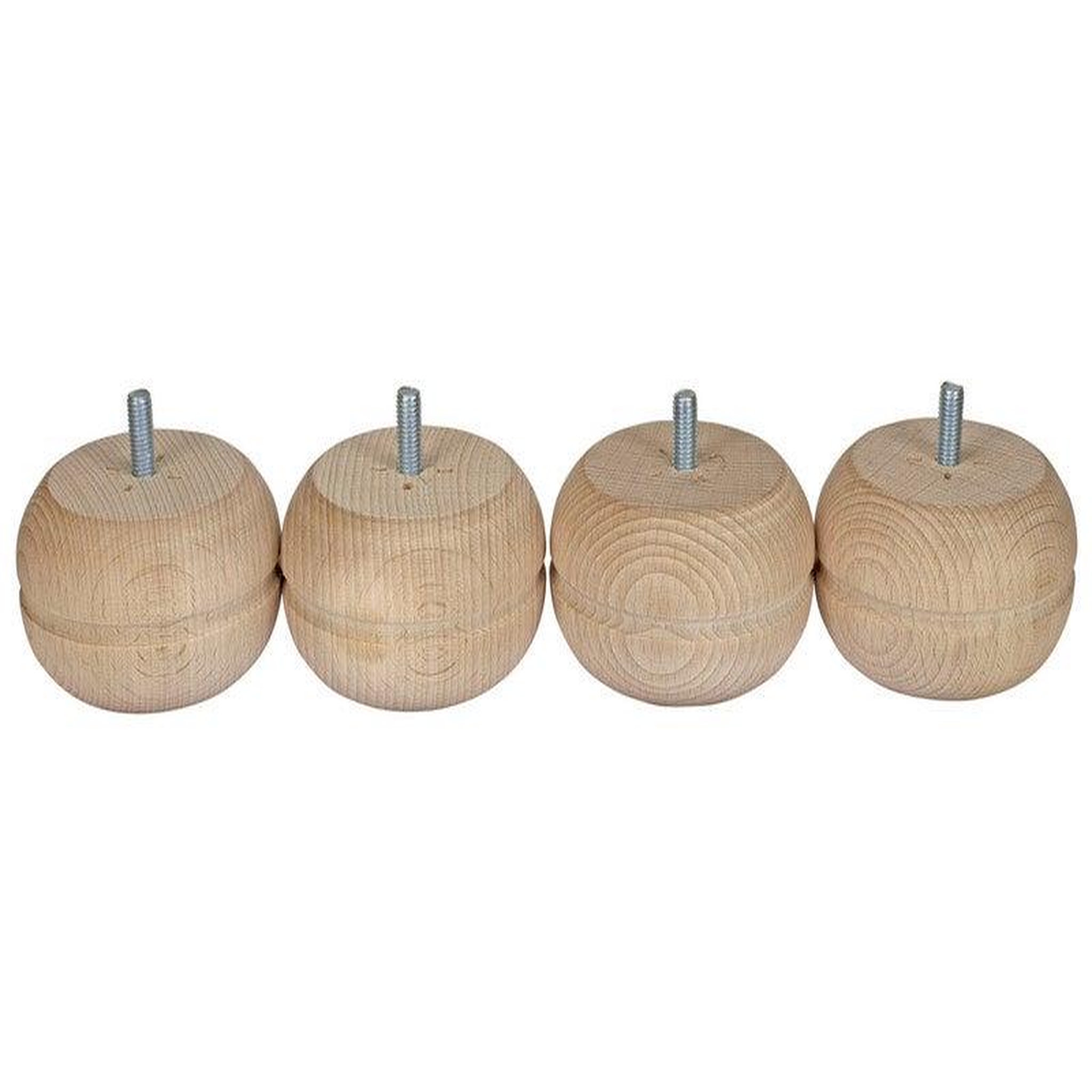 CIME Lot De 4 Pieds De Meuble Boule Fixes Hêtre Brut Blanc/Beige, 5 Cm