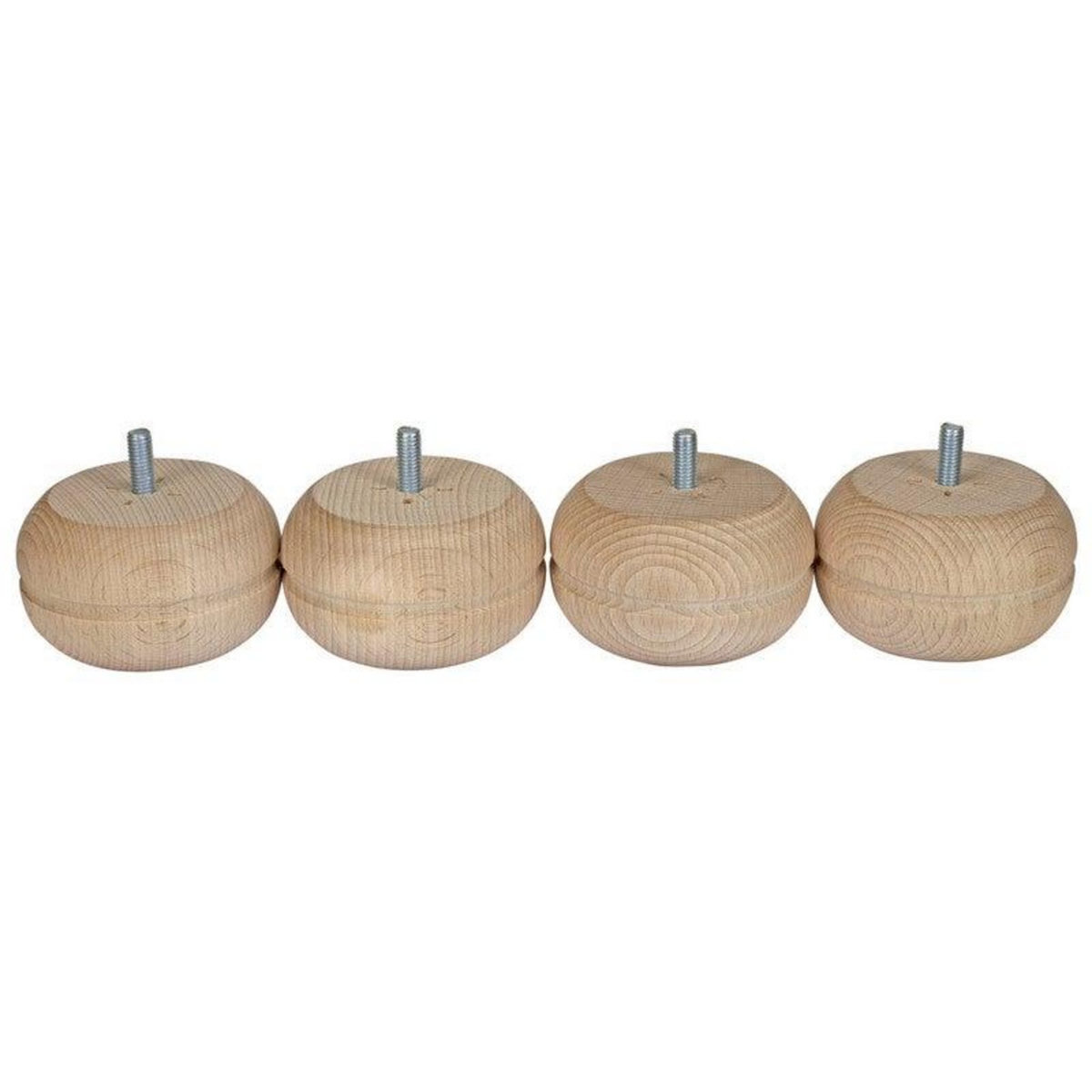 CIME Lot De 4 Pieds De Meuble Boule Fixes Hêtre Brut Blanc/Beige, 5 Cm