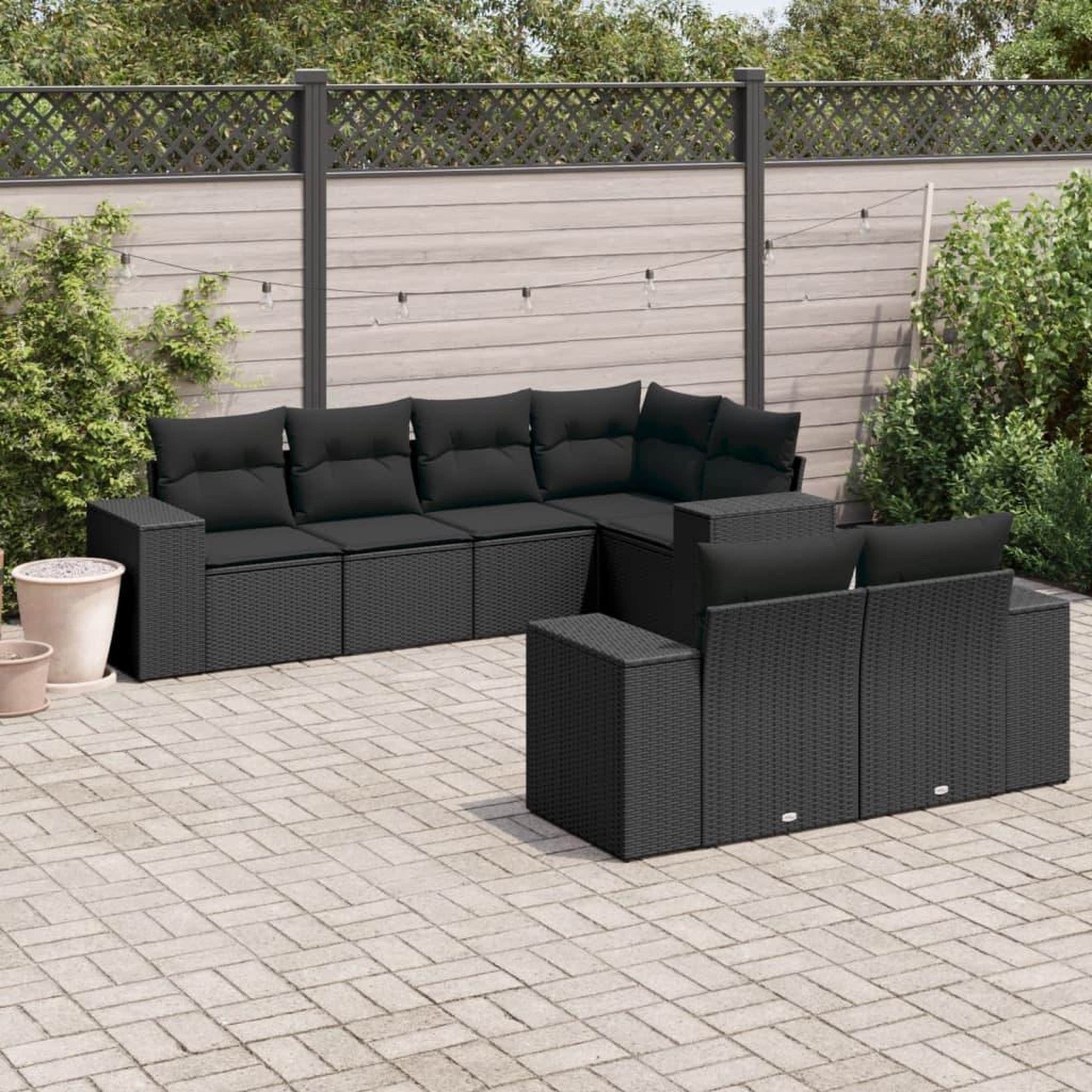 VIDAXL Salon de jardin 7 pcs avec coussins noir resine tressee