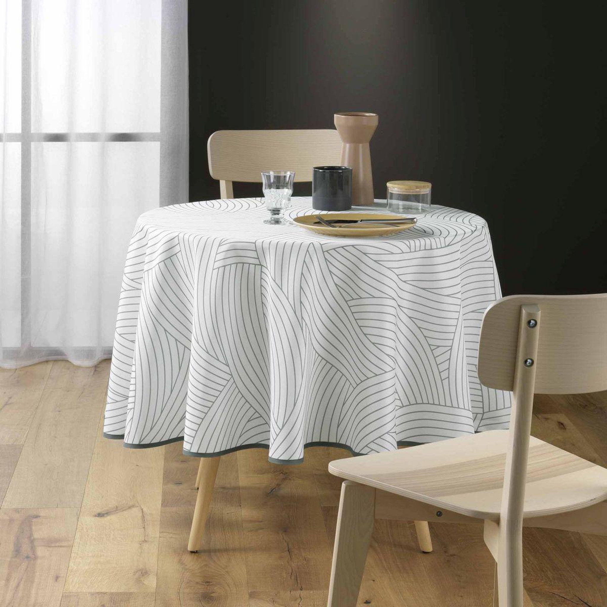 Voir la diapositive 3 : Douceur d'Intérieur Nappe antitache imprimé  linea  180cm blanc