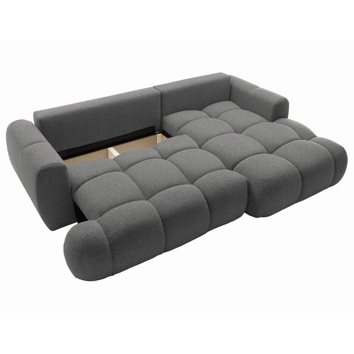 BEST MOBILIER Yulin - canapé d'angle droit 4 places convertible avec coffre en tissu bouclette