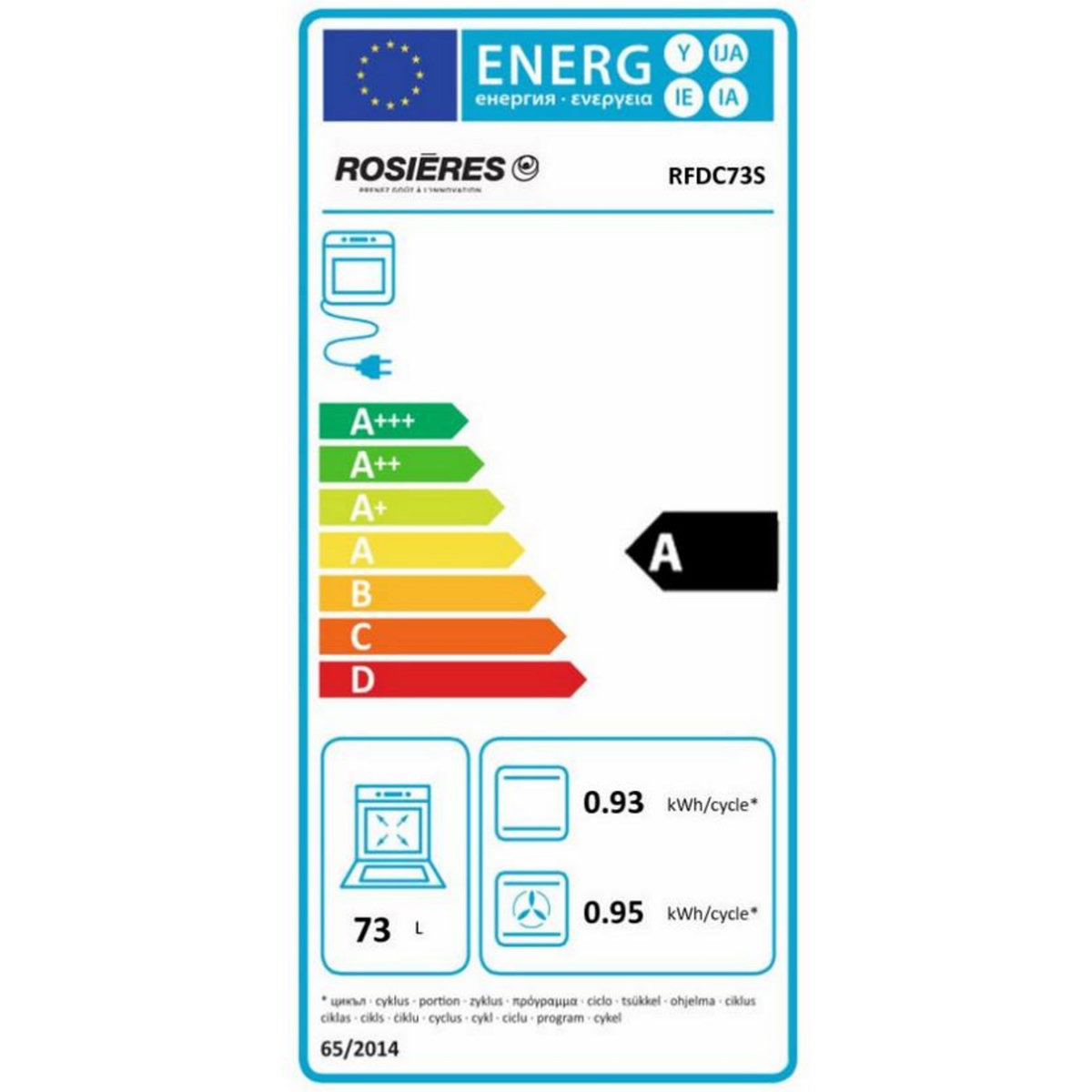 Rosieres Four intégrable multifonction 73l 60cm pyrolyse inox - rfdc73se