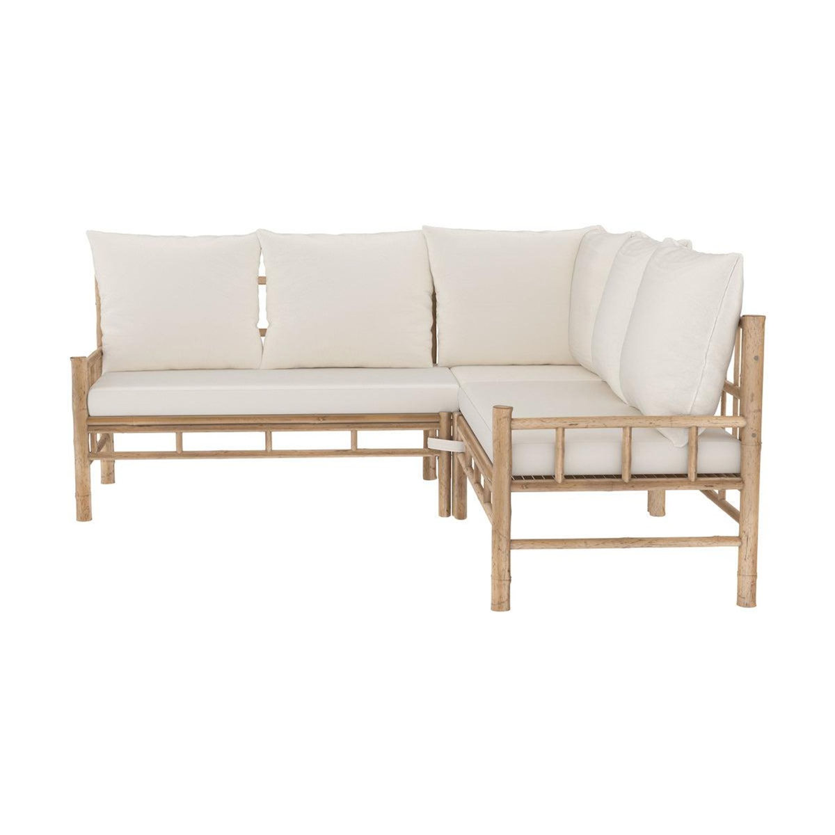 Rendez vous déco Canapé d'angle de jardin 4/5 places en bambou et coussins blancs-Vadella