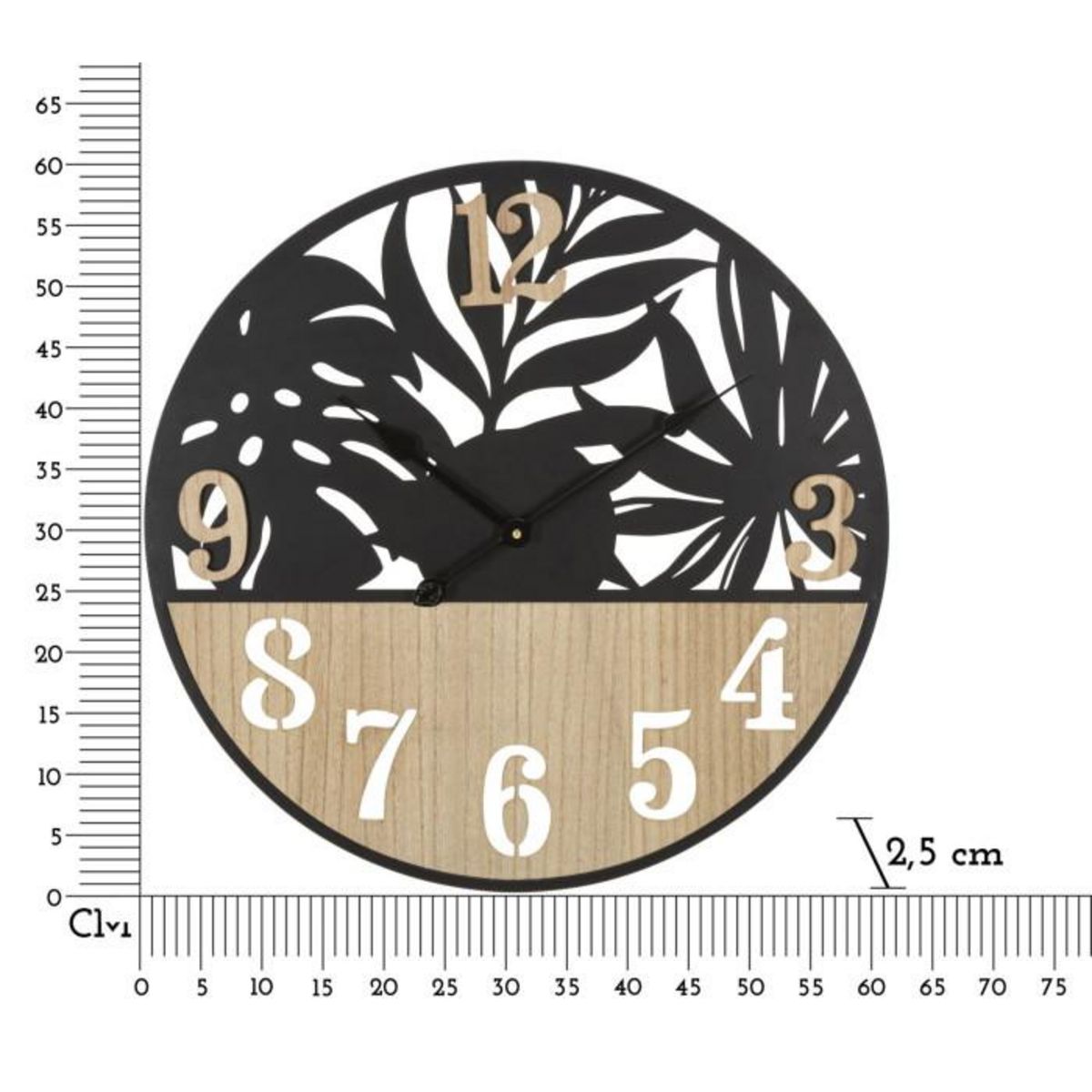 Paris Prix Horloge Murale en Métal  Palm  60cm Naturel & Noir
