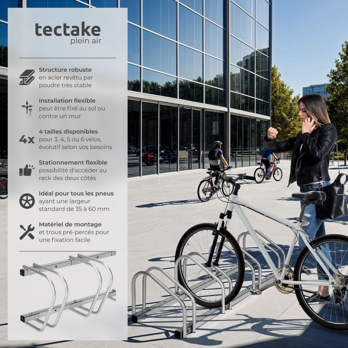 tectake Support à bicyclette en acier inoxydable argent