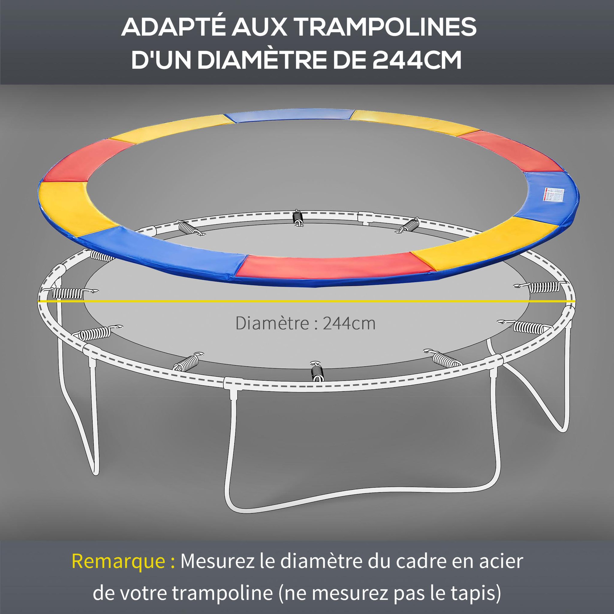 Voir la diapositive 5 : HOMCOM Couvre-ressort trampoline Ø 244 cm PVC PE haute densité rembourrage 15 mm multicolore
