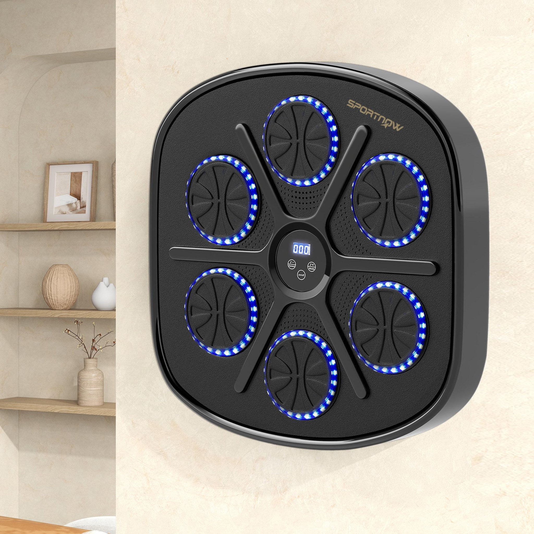 Voir la diapositive 2 : HOMCOM Machine de boxe musicale murale avec lumières - 9 vitesses, modes, Bluetooth - gants - noir