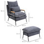 Voir la diapositive 3 : HOMCOM Fauteuil lounge style néo-rétro avec repose-pied - dossier inclinable - structure acier noir accoudoirs bois hévéa revêtement velours cotelé gris