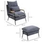 Voir la diapositive 3 : HOMCOM Fauteuil lounge style néo-rétro avec repose-pied - dossier inclinable - structure acier noir accoudoirs bois hévéa revêtement velours cotelé gris