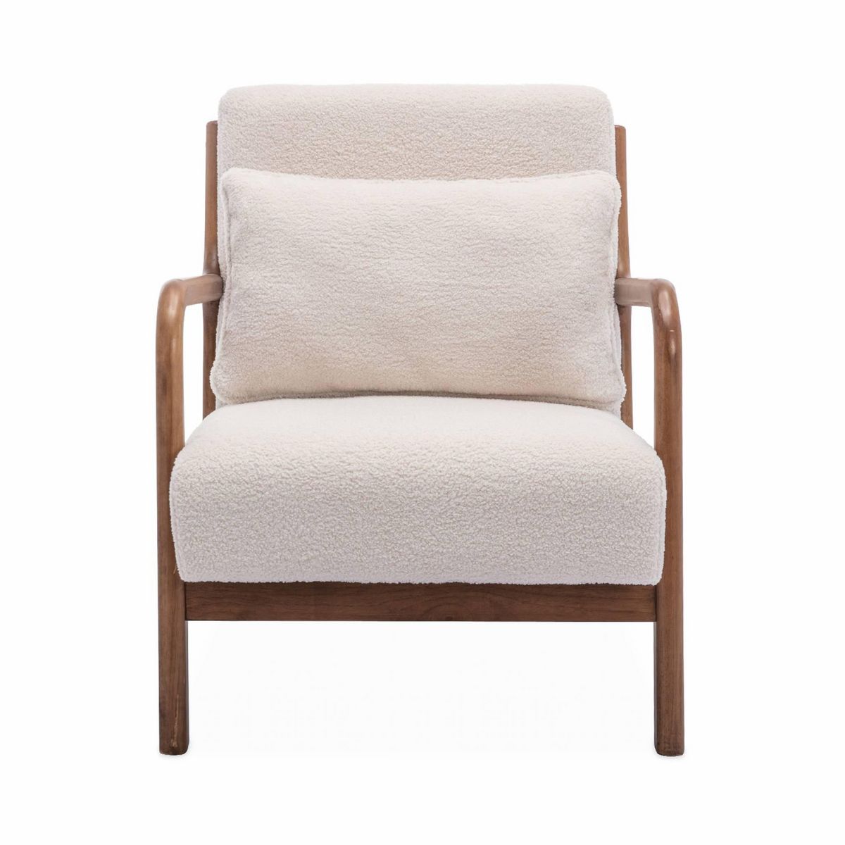 SWEEEK Fauteuil à bouclettes . pieds bois d'hévéa teinté noyer clair. 1 place droit fixe. pieds compas scandinave. structure en bois solide