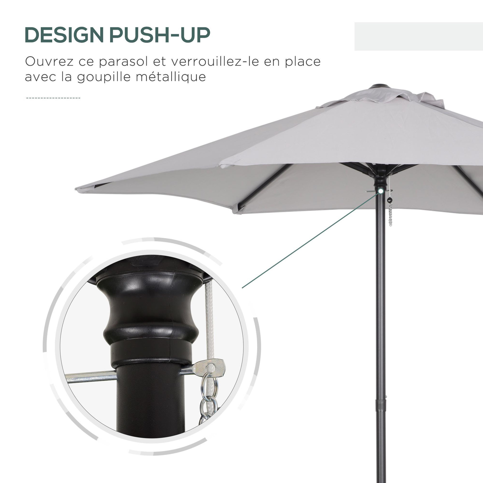 Voir la diapositive 4 : OUTSUNNY Parasol droit de jardin balcon terrasse grande taille toile polyester 160 g/m² Ø 1,96 x 2H m mât alu gris clair