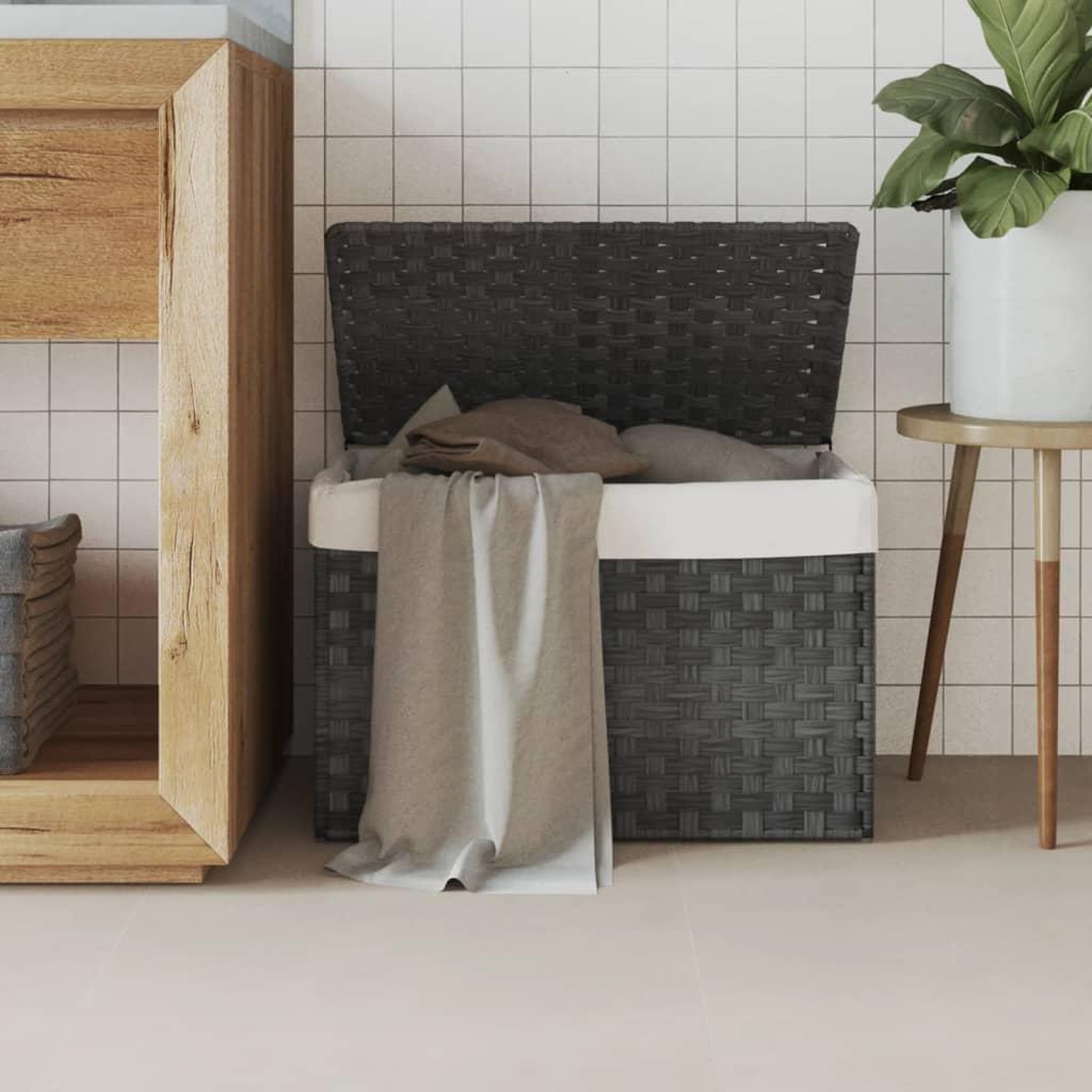 VIDAXL Panier a linge avec couvercle gris 55,5x35x34 cm resine tressee
