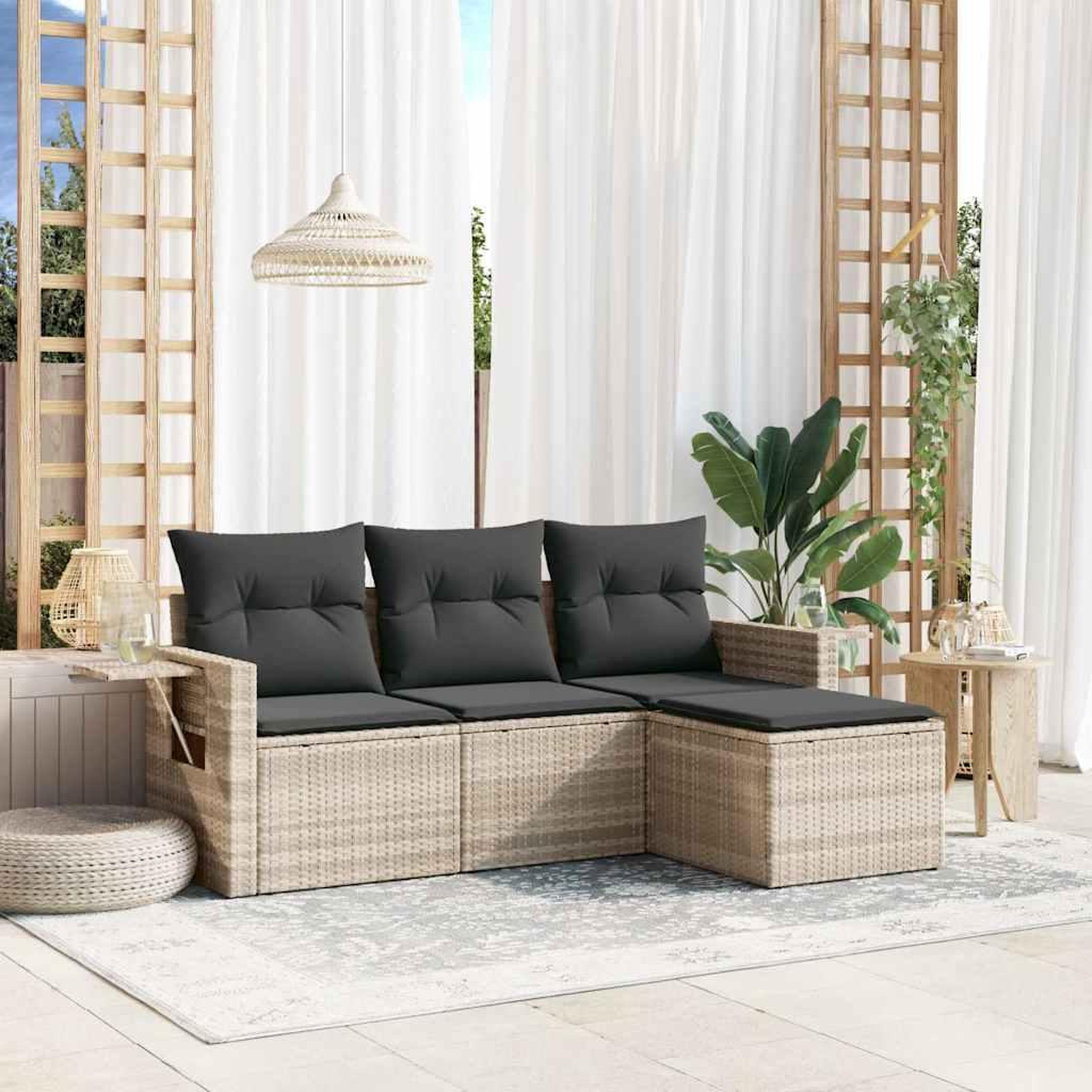 Voir la diapositive 1 : VIDAXL Salon de jardin 4 pcs avec coussins gris clair resine tressee