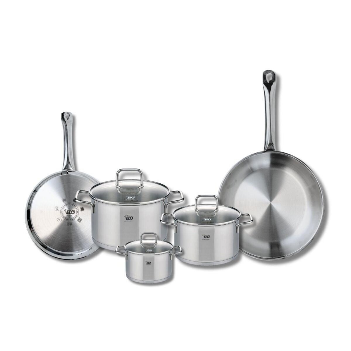 ELO Set de 2 Poêles de cuisson 24 et 28 cm et 3 faitouts 12, 16 et 20 cm Elo Profi Citrin