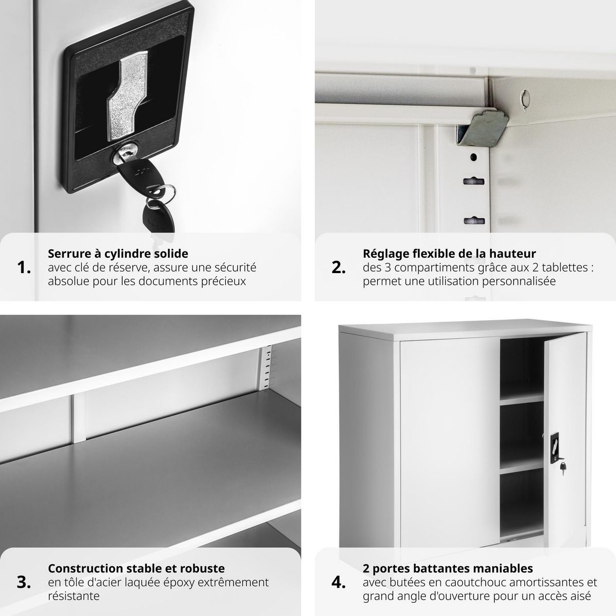 tectake Armoire de classement en métal en acier lâqué époxy gris
