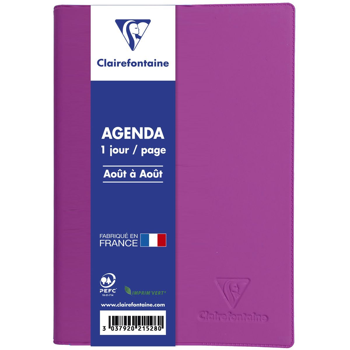 CLAIREFONTAINE Agenda scolaire journalier 12x17cm couverture PVC toucher gomme rose 2023-2024