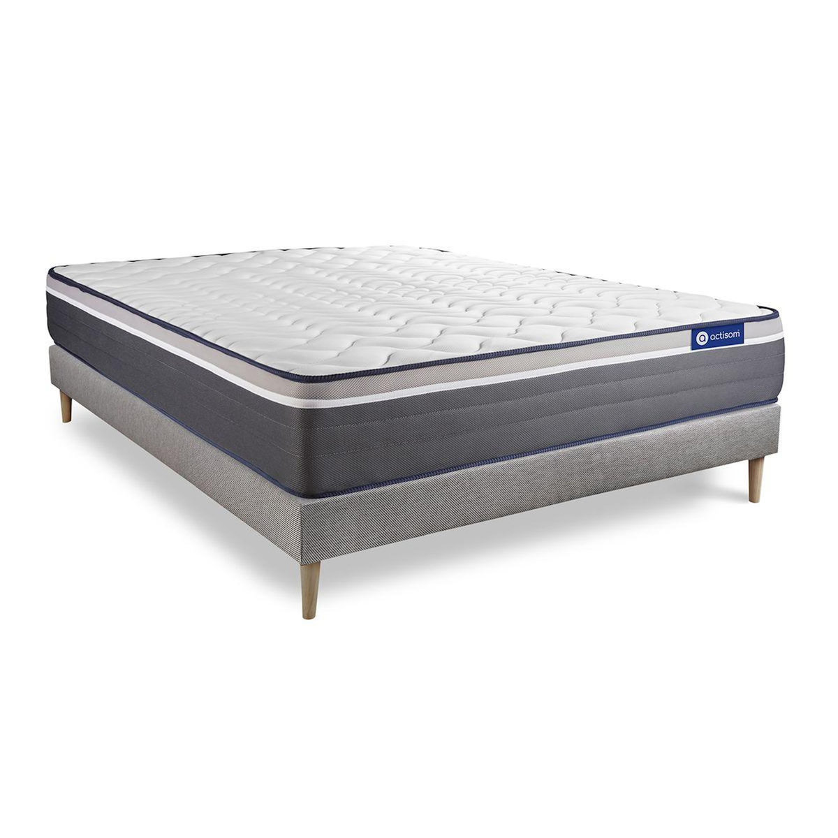 ACTISOM Ensemble matelas ACTIMEMO PLUS 200x200 Mémoire de forme Maxi épaisseur 7zones de confort + sommier KIT gris