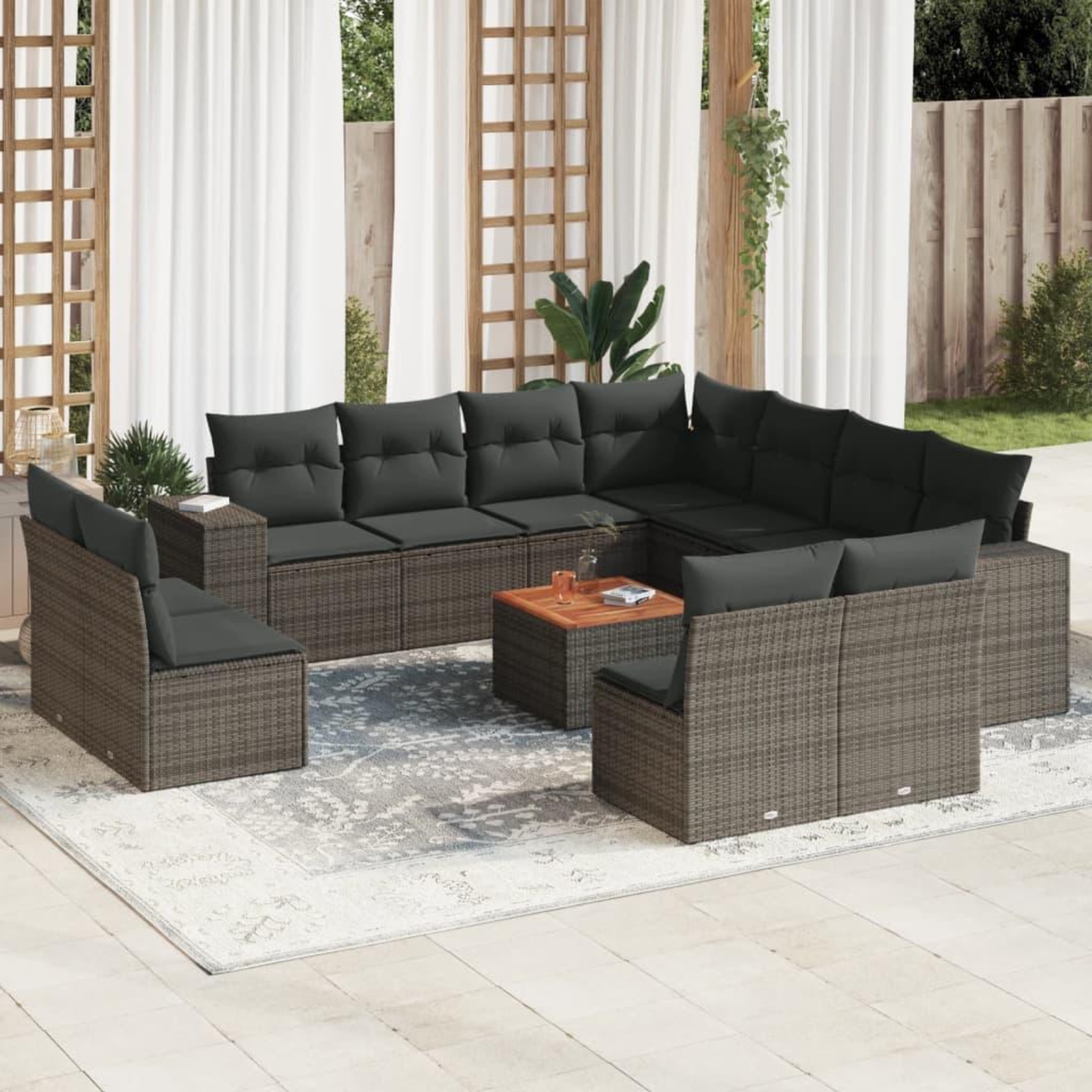 VIDAXL Salon de jardin avec coussins 12 pcs gris resine tressee