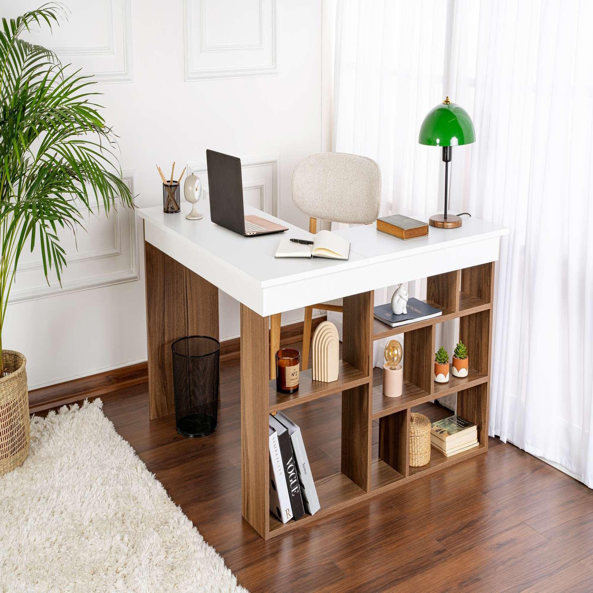 Voir la diapositive 3 : Habitat et Jardin Bureau en bois  vesper  130 x 120 x 72 cm - noyer