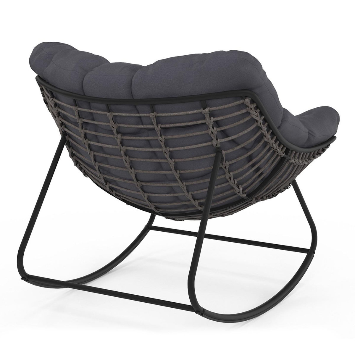 ID MARKET Fauteuil de jardin à bascule LOA effet rotin gris avec coussin gris