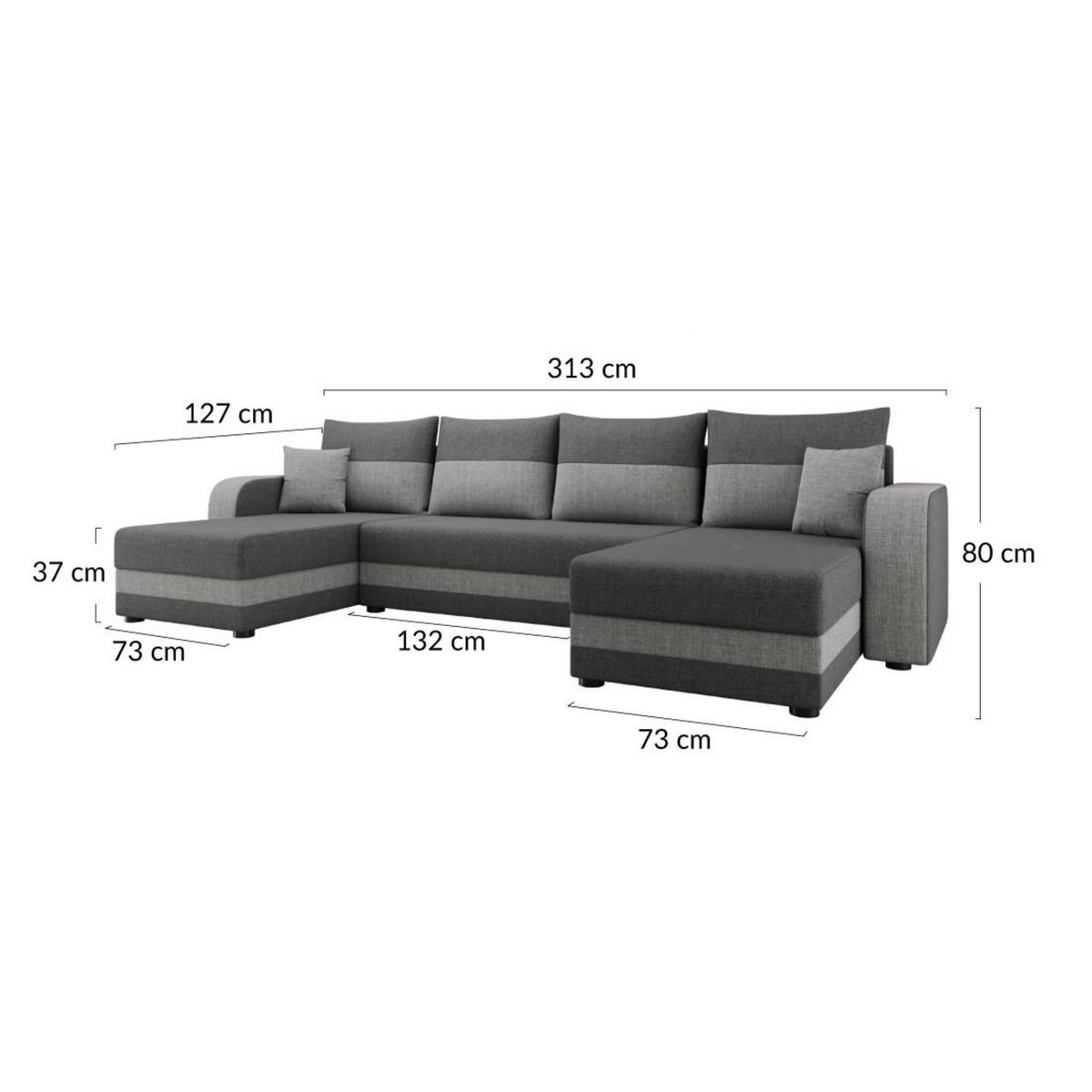 BEST MOBILIER Harvey - canapé panoramique en u 7 places convertible avec coffre en tissu bicolore