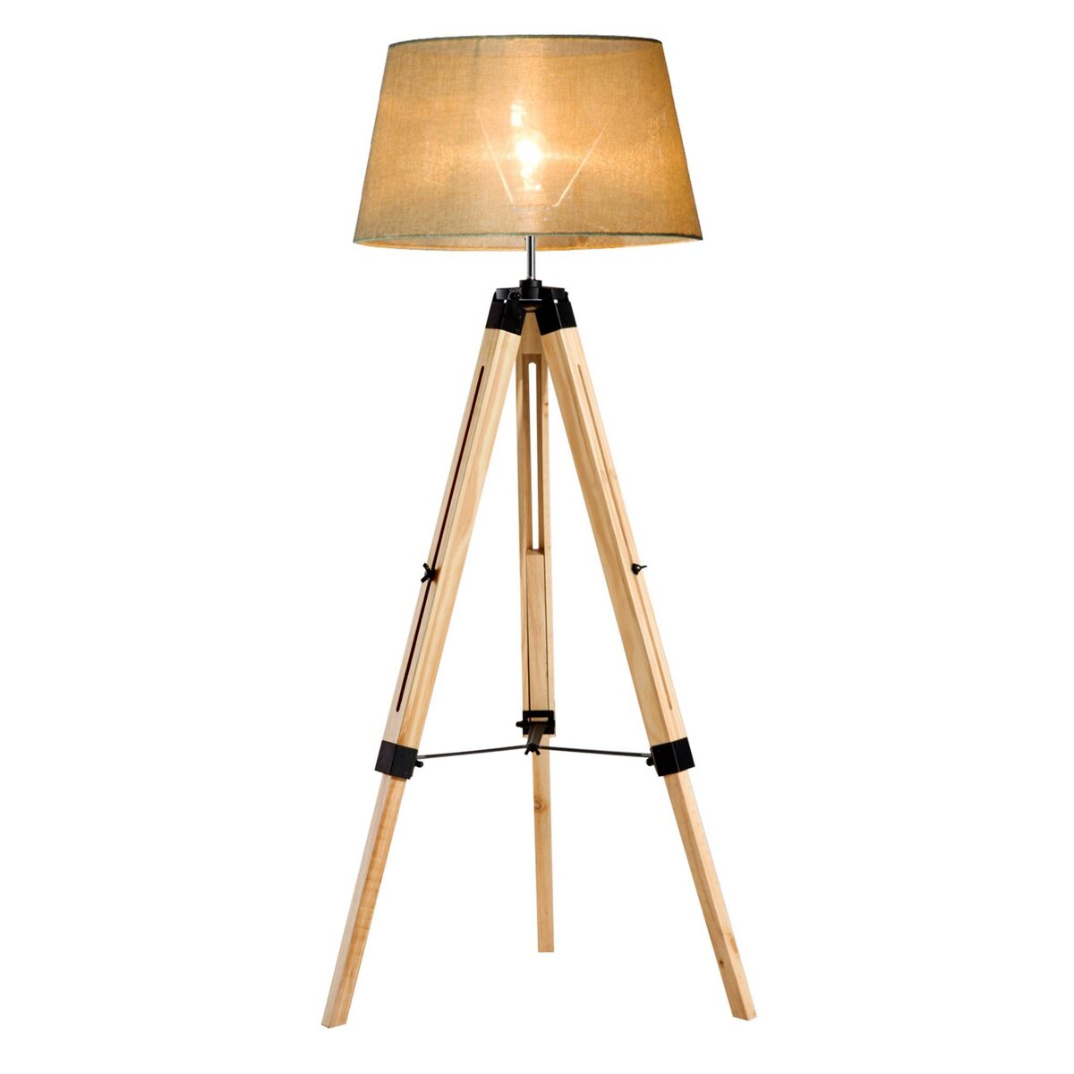 HOMCOM Lampadaire trépied hauteur réglable  65 x 65 x 99-143 cm lampe de sol 40 W  bois style nordique beige