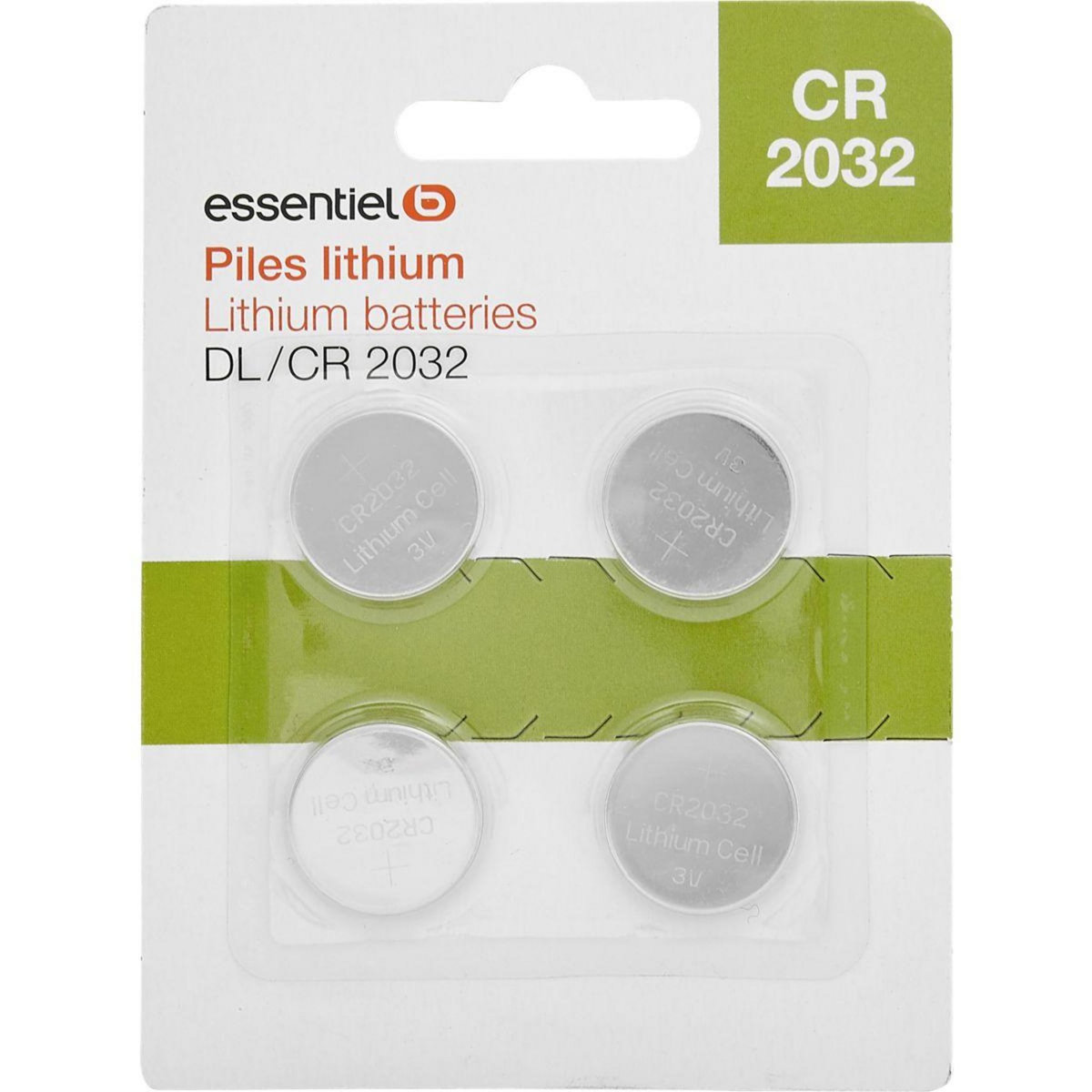 ESSENTIEL B Pile Lot 4 piles lithium CR 2032