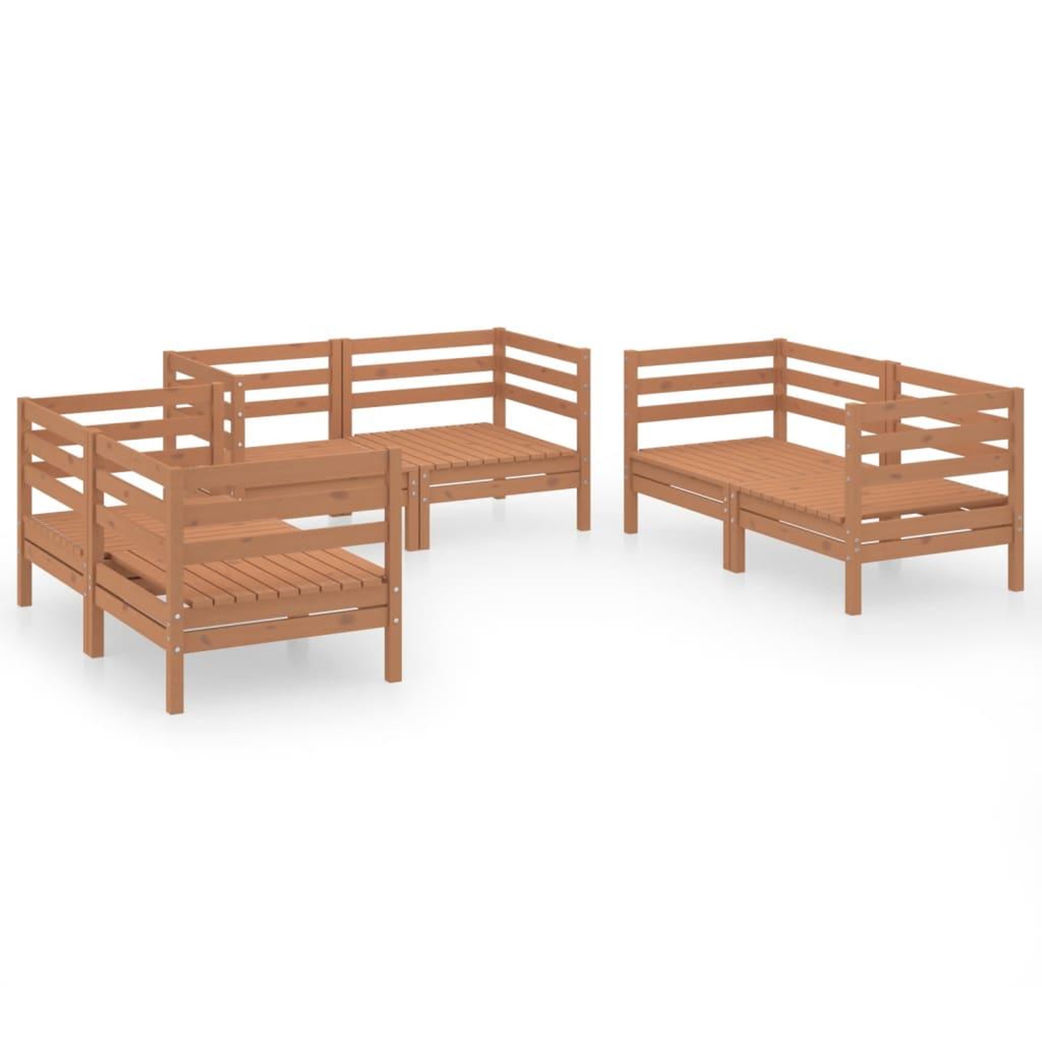 Voir la diapositive 1 : VIDAXL Salon de jardin 6 pcs Marron miel Bois de pin massif