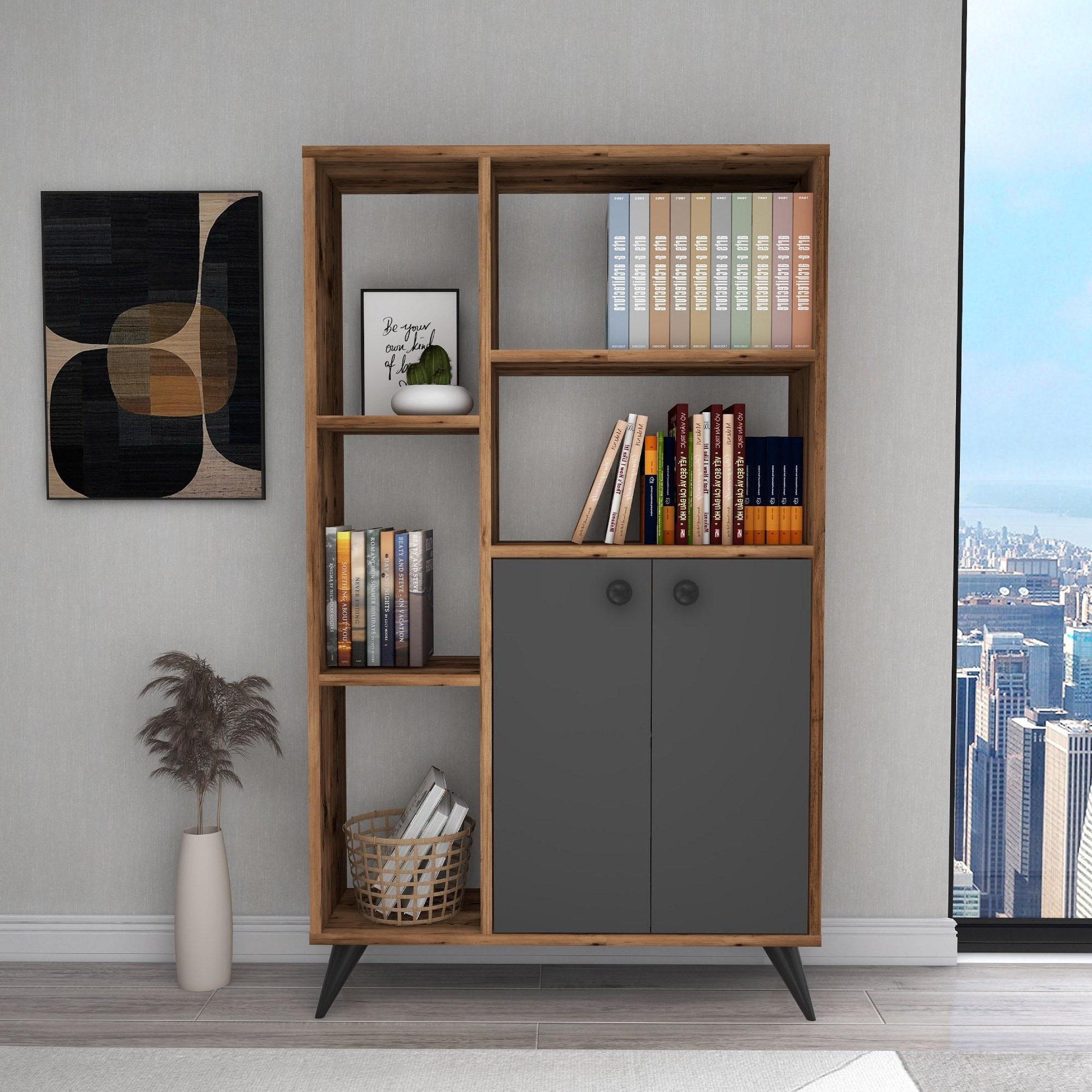 Voir la diapositive 3 : Habitat et Jardin Bibliothèque en bois  meldan  - 80 x 25 x 135 cm - noyer clair, anthracite