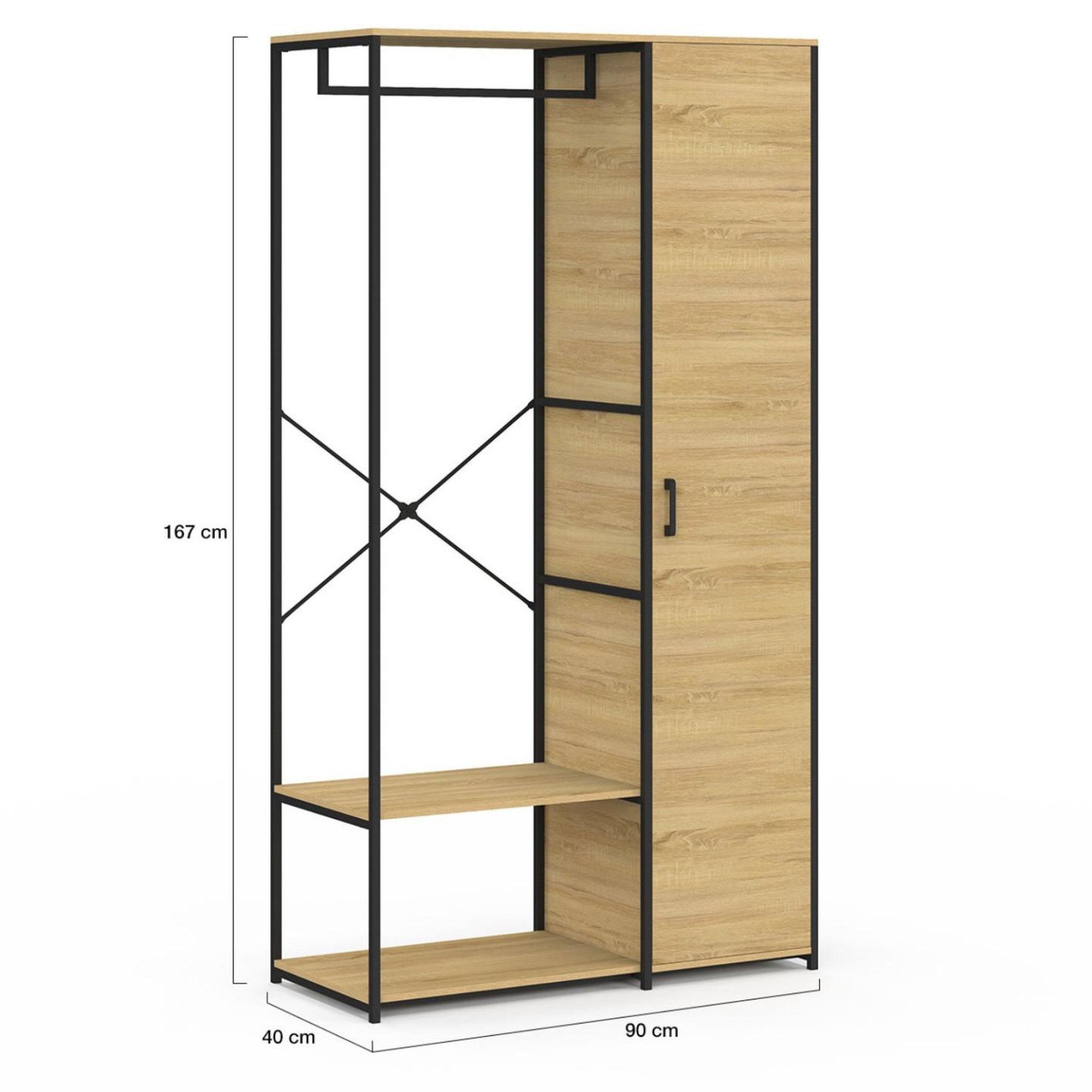 Voir la diapositive 5 : ID MARKET Dressing penderie étagères avec porte l. 90 cm detroit design industriel